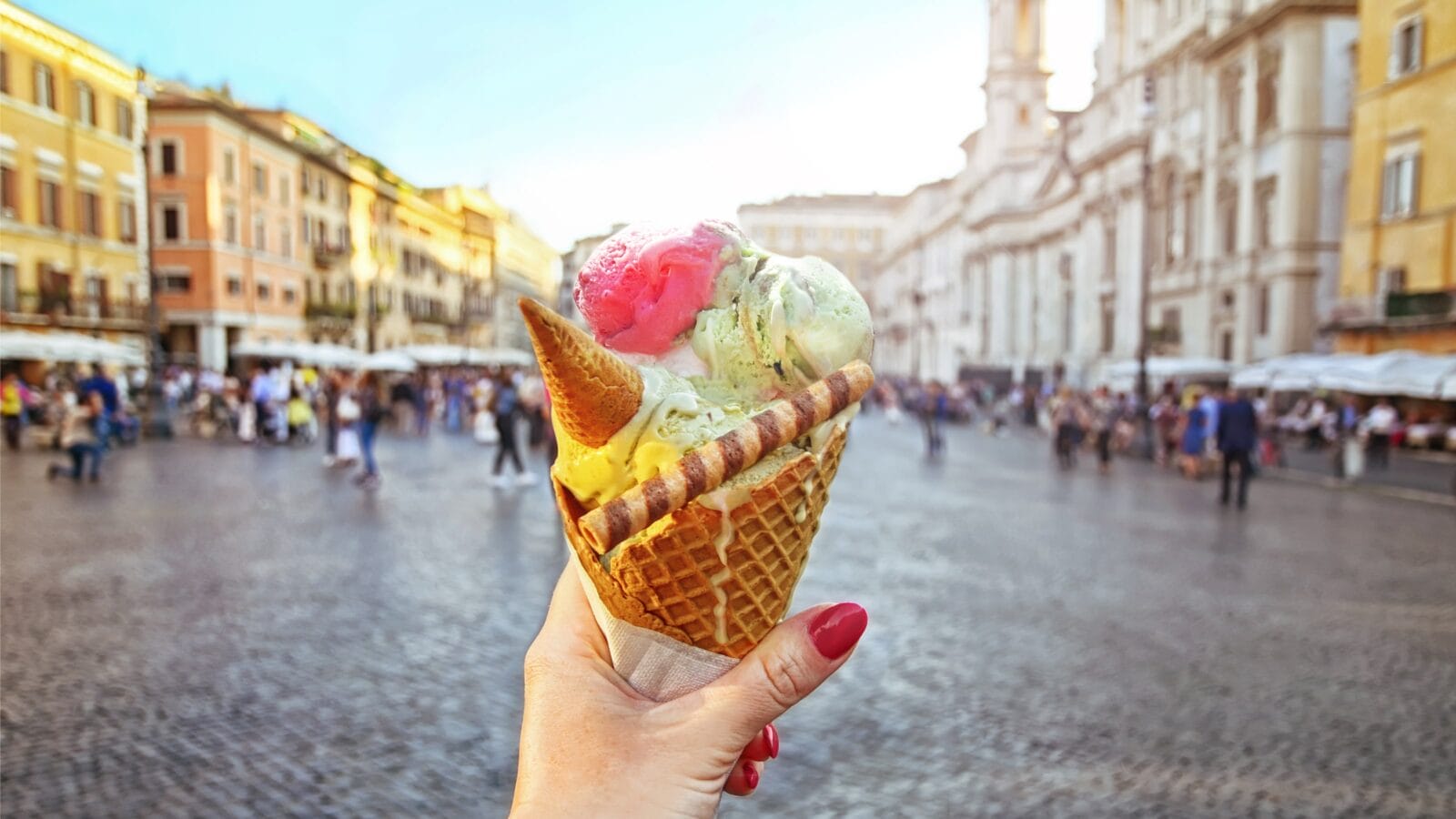 An Ice Cream Cone in Rome, Italy,