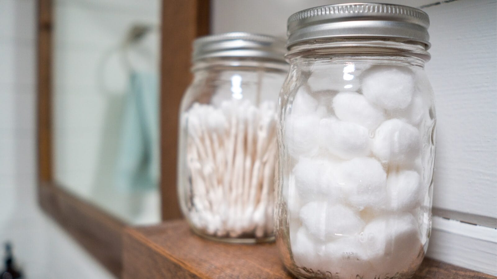 Mason jar filled with Cotton balls