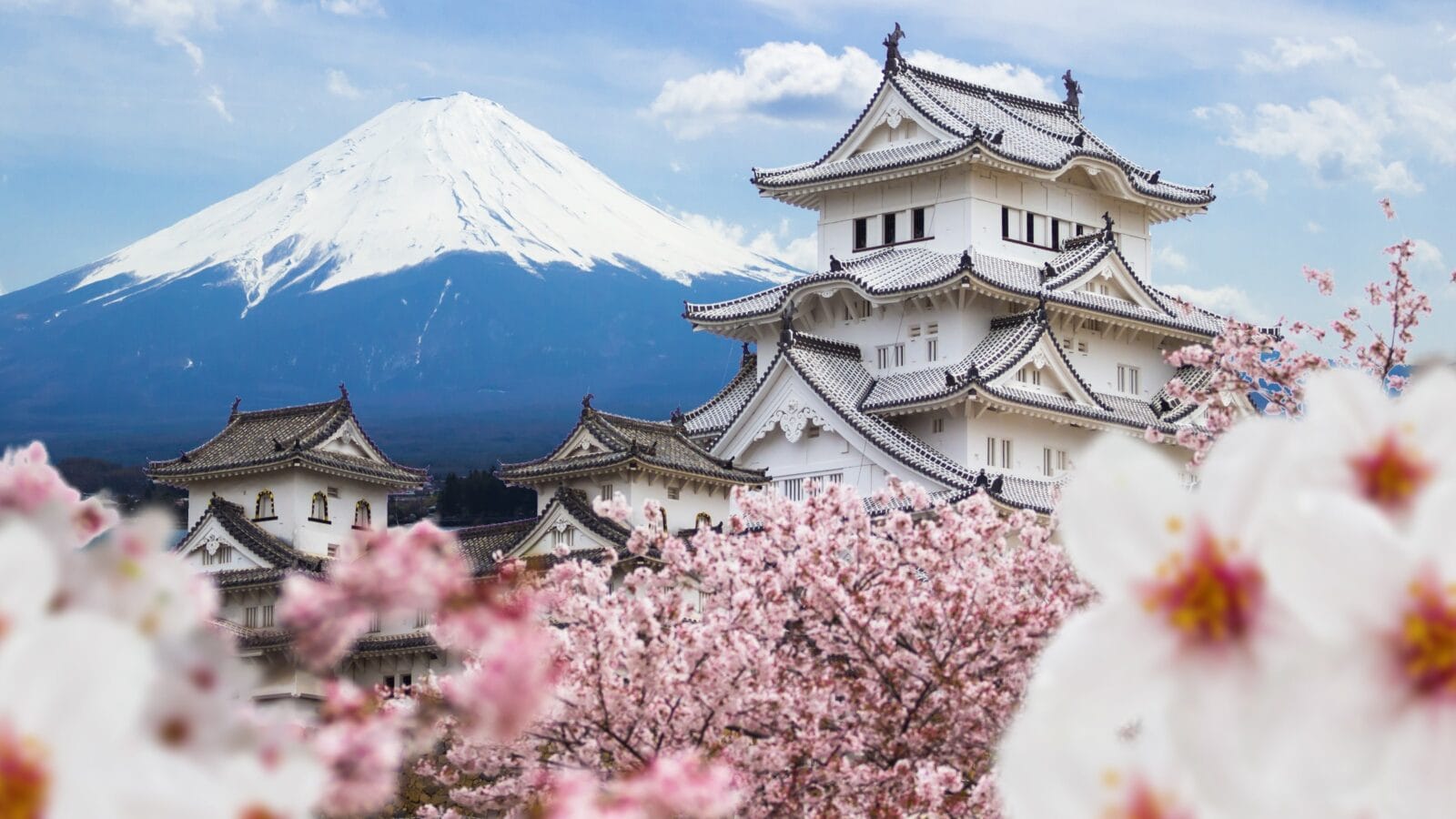 Himeji Castle in front of Mt. Fuji in Japan