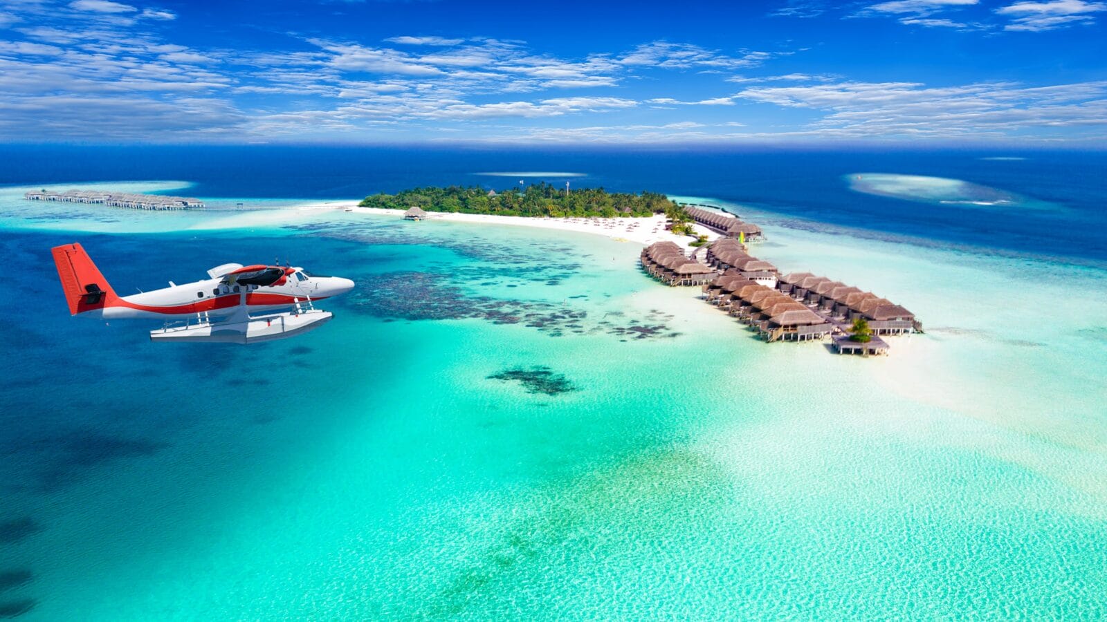 Sea plane approaching the Maldives