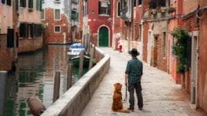 Man and dog in Venice, Italy