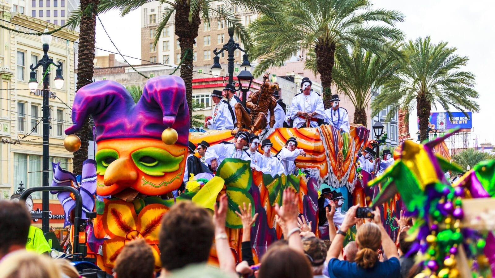 NEW ORLEANS USA FEB 1 2016: Mardi Gras parades through the streets of New Orleans.People celebrated crazily. Mardi Gras is the biggest celebration the city of New Orleans hosts every year.