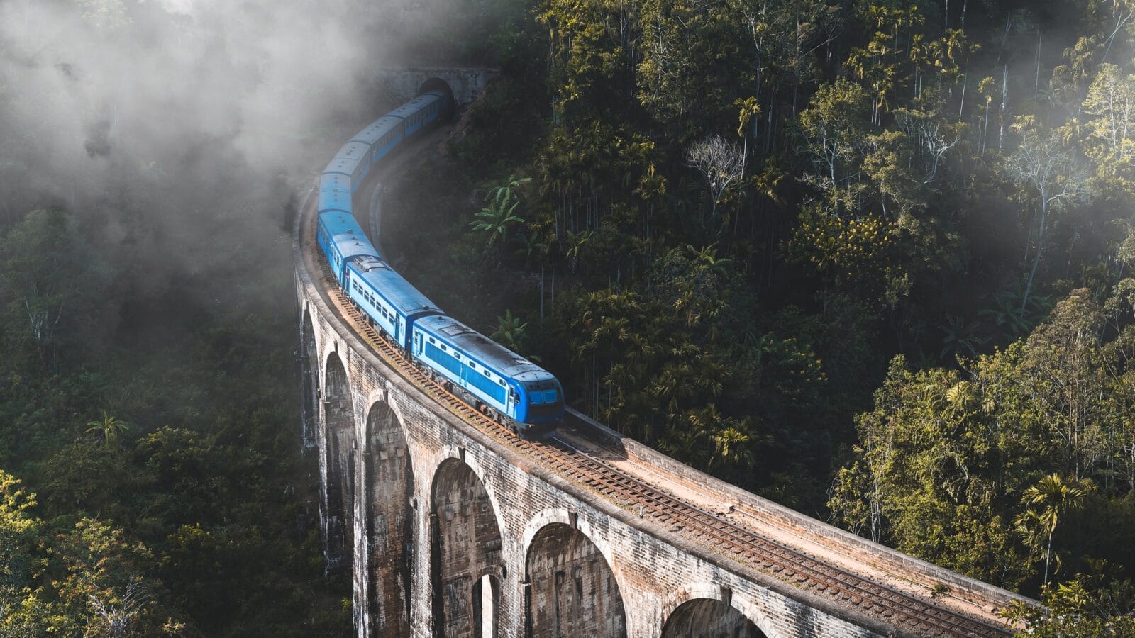 Train on Nine arch bridge in Sri Lanka