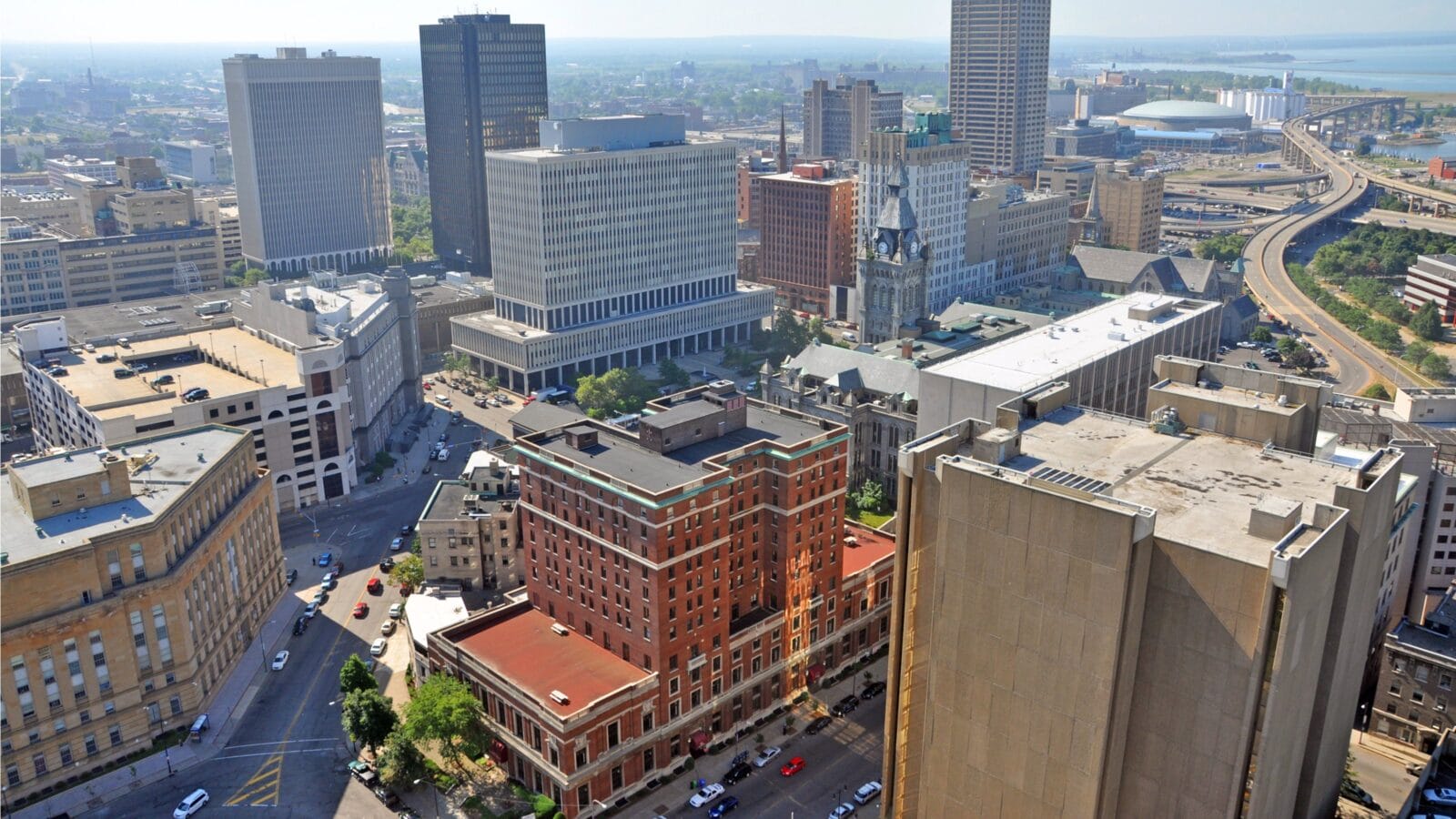 Buffalo City aerial view from the top of the City Hall in downtown Buffalo, New York, USA.