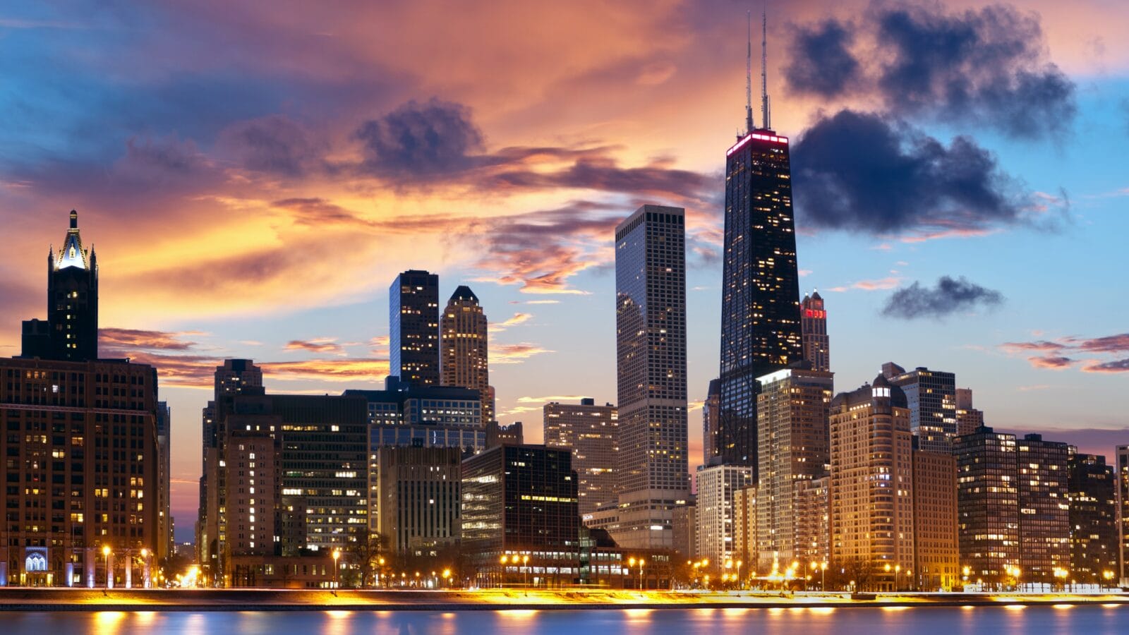 Chicago skyline at night.