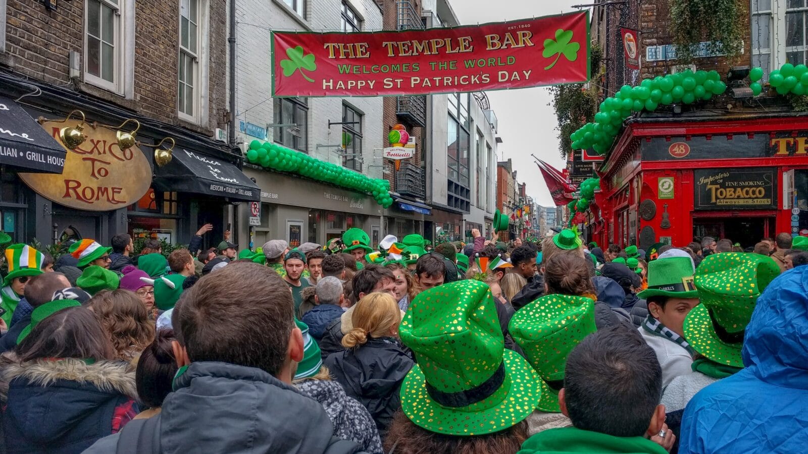St Patrick's Day at Temple Bar, Dublin, Ireland.