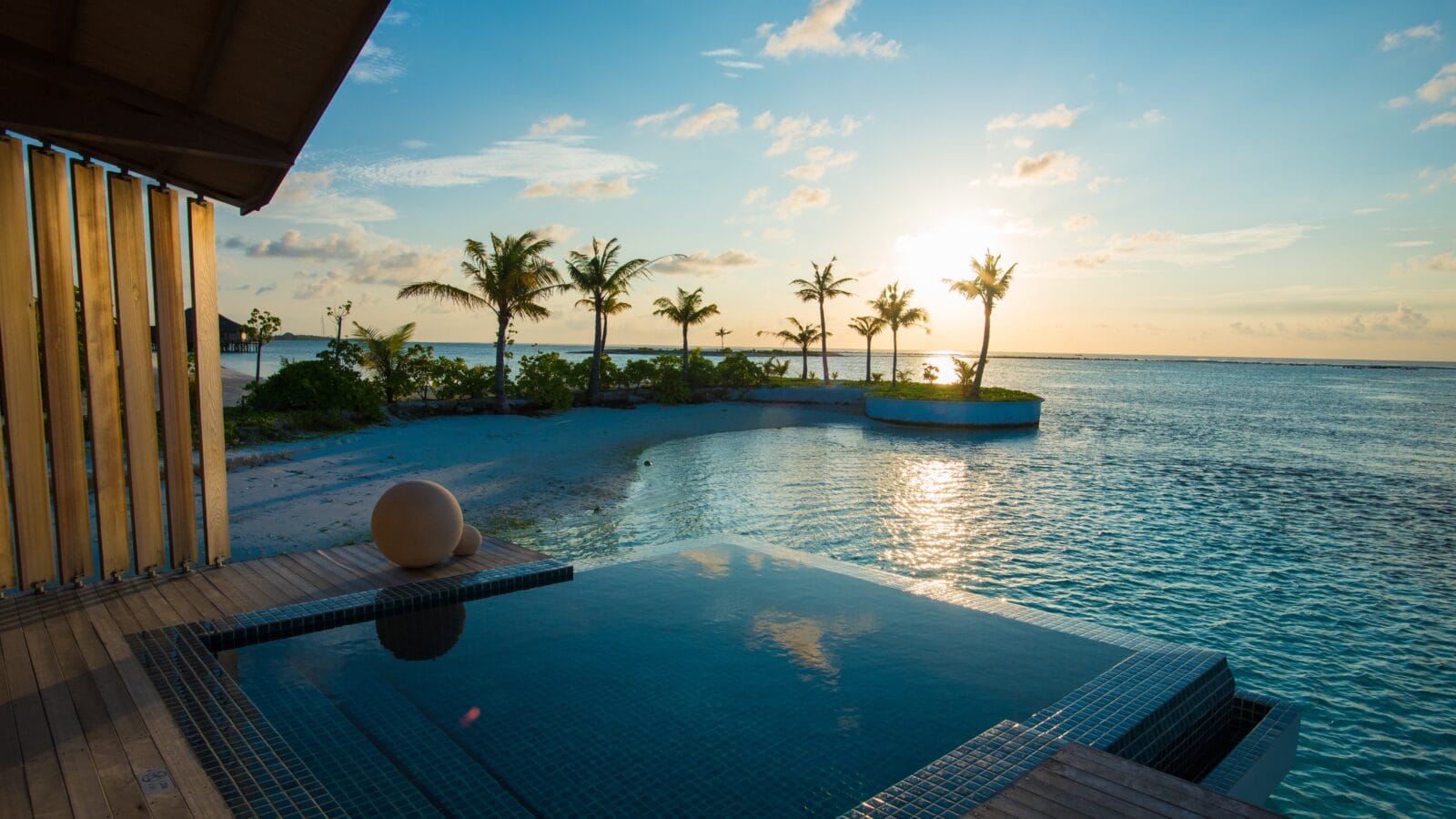 Luxury swimming pool near beach front.