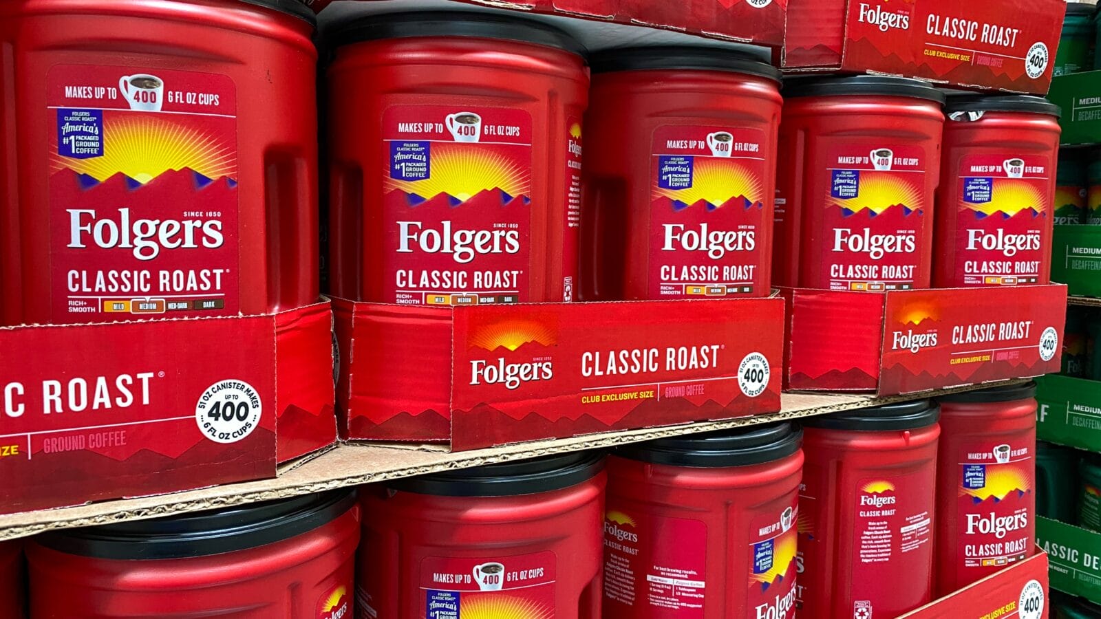 The Folgers Coffee display at a Sams Club retail store.