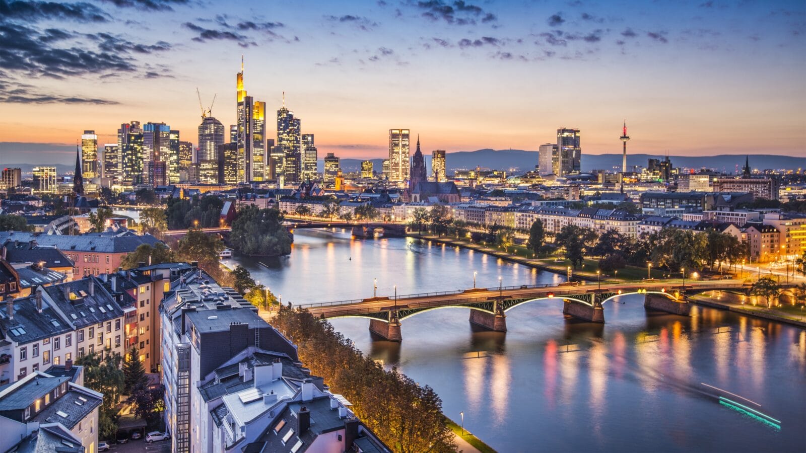 Frankfurt, Germany financial district skyline.