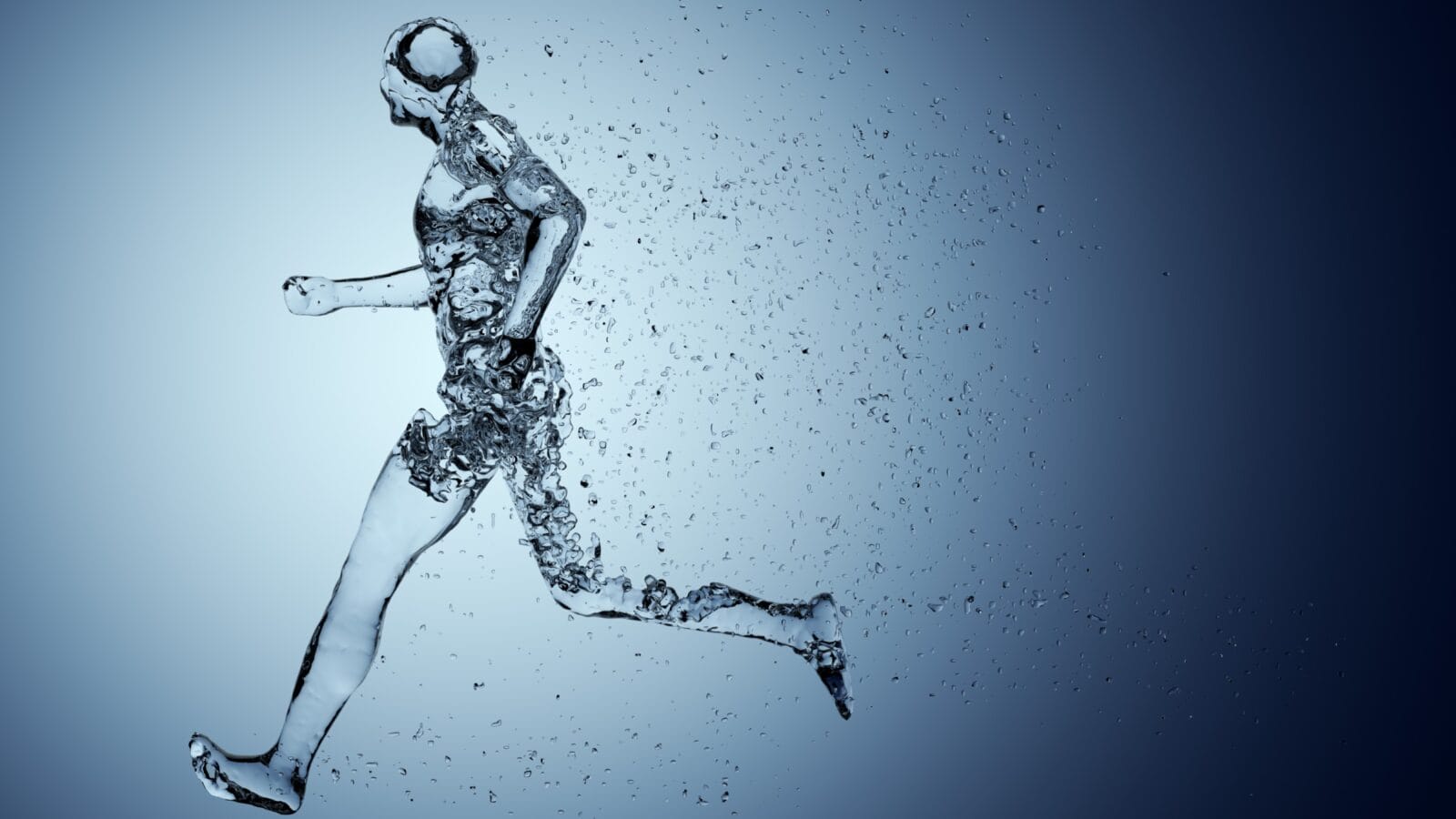 Human body shape of a running man filled with blue water