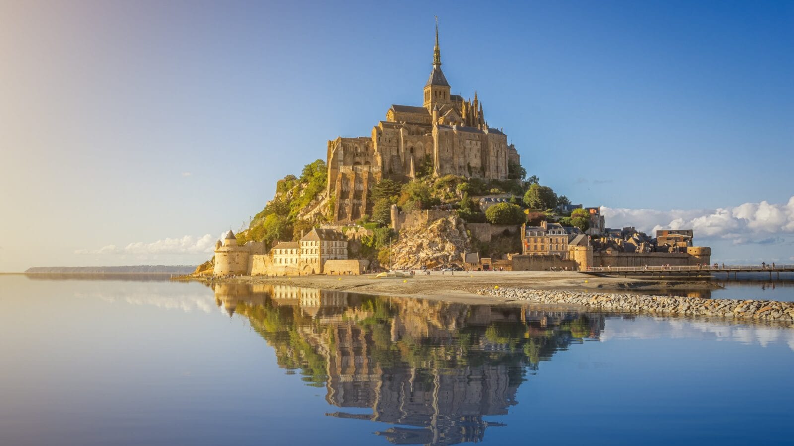 Beautiful panoramic view of famous Le Mont Saint-Michel tidal island