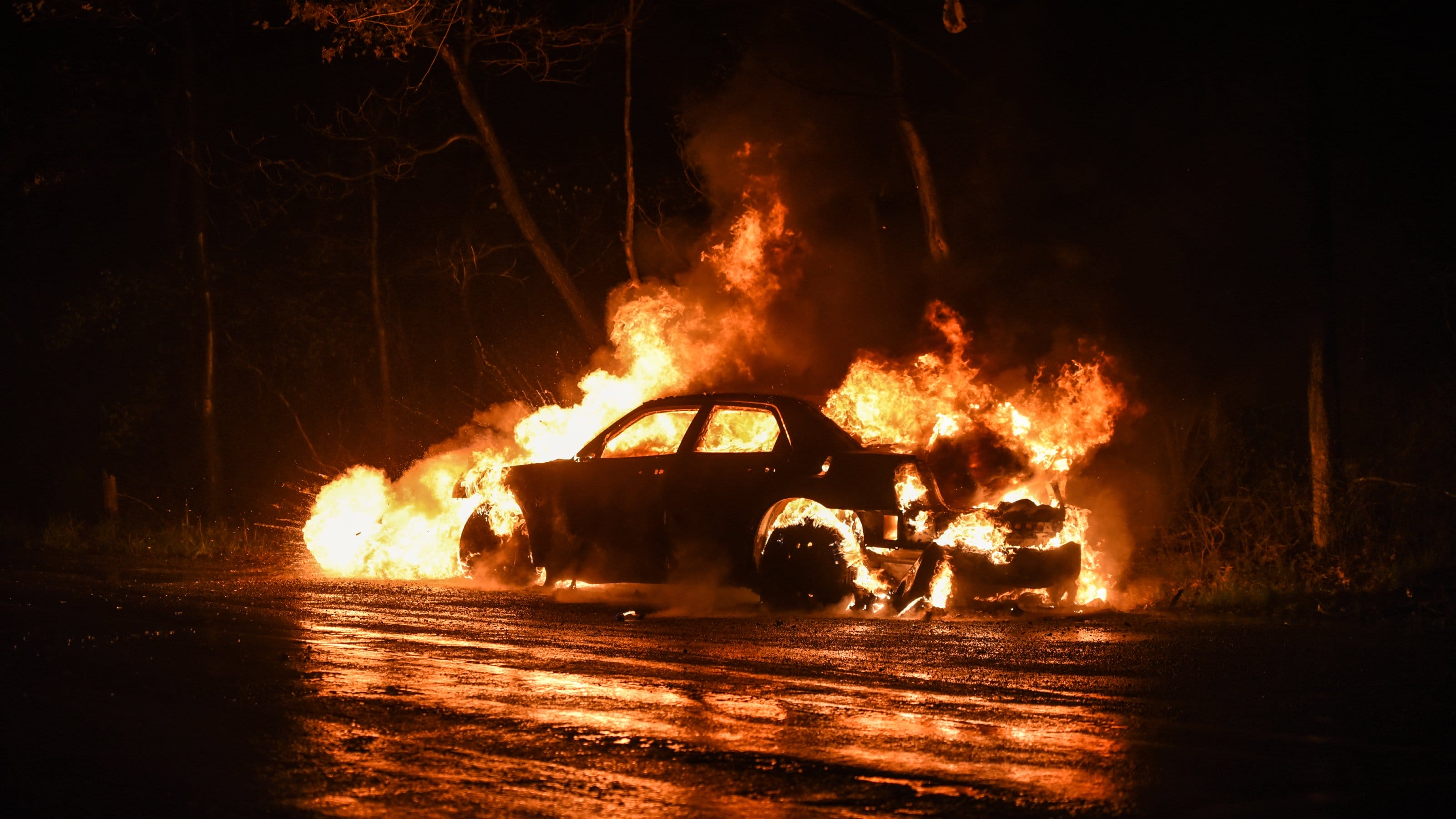 A car on fire.