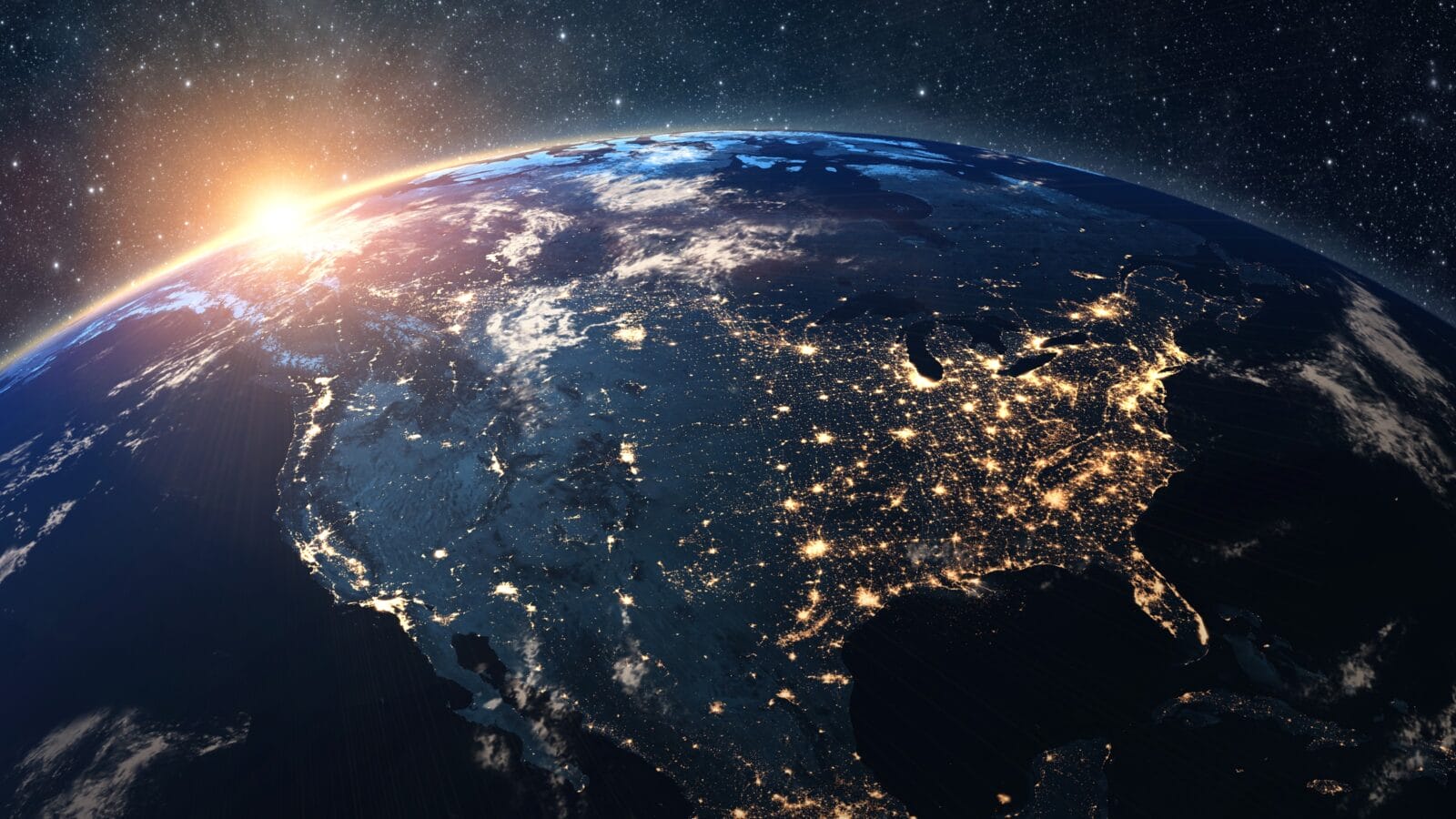 Planet earth from the space at night .