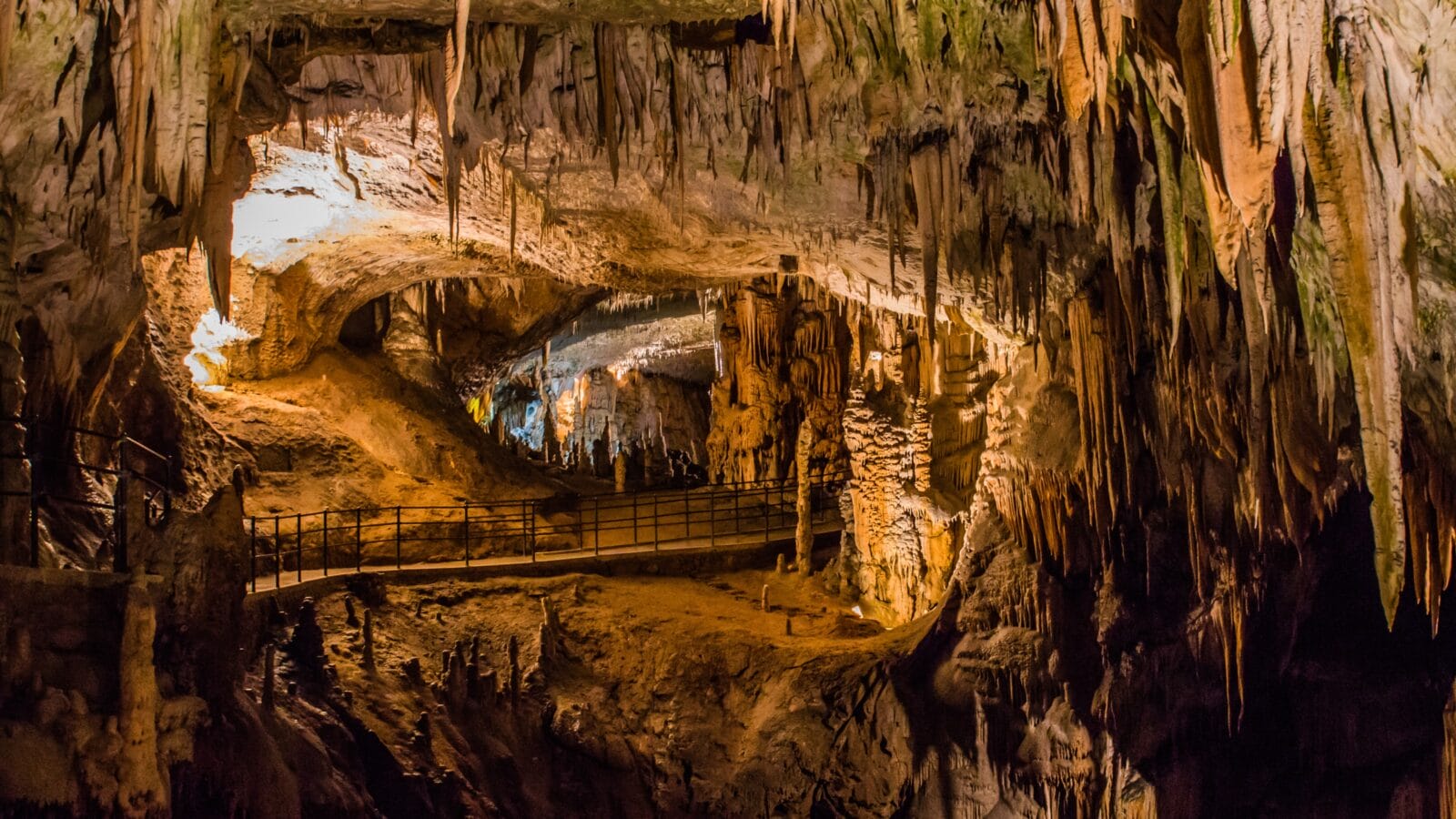 Beautiful view of stalactites and stalagmites in an underground cavern - Postojna cave, Slovenia, Europe