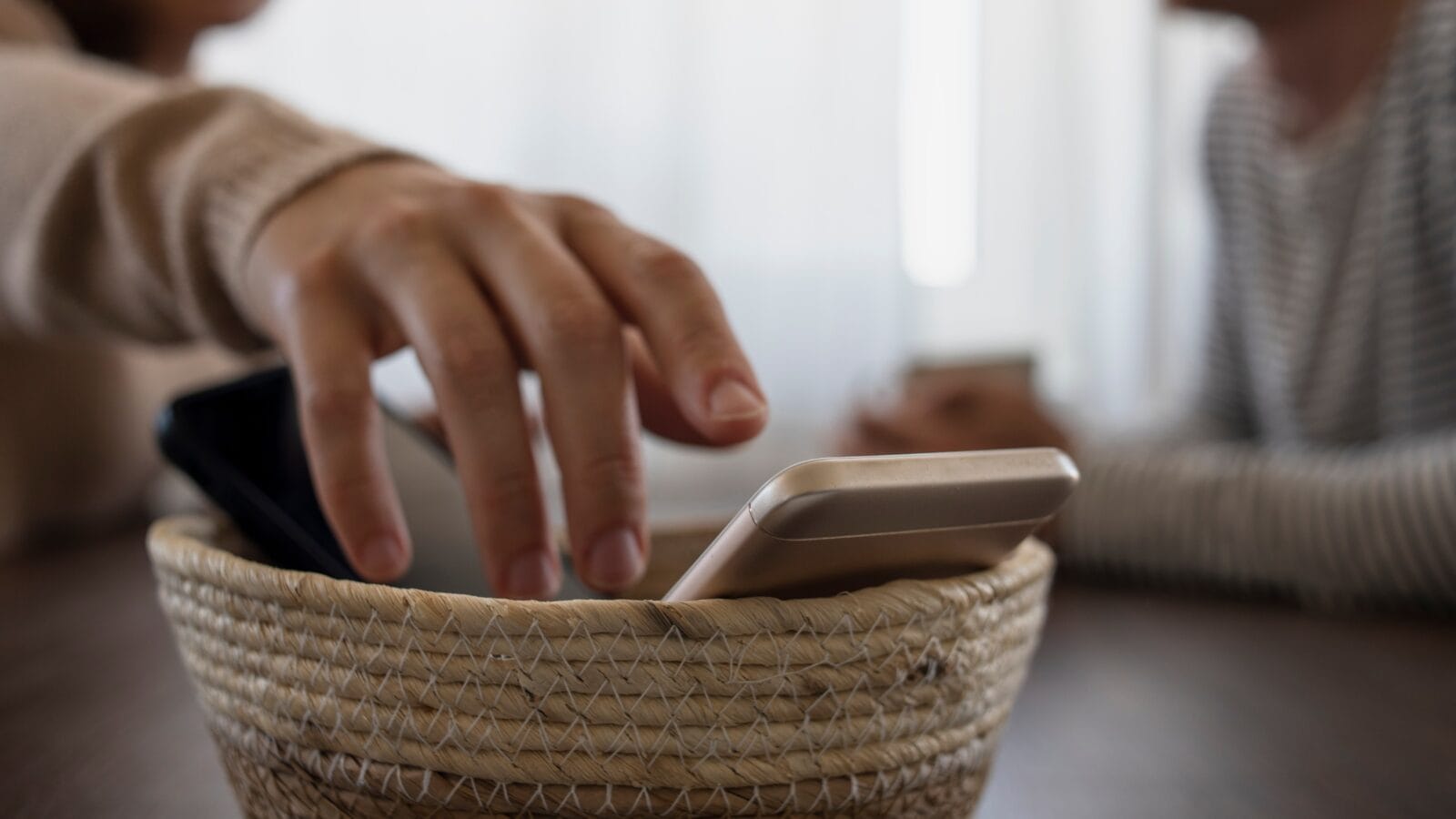 Turned off phones putting in basket