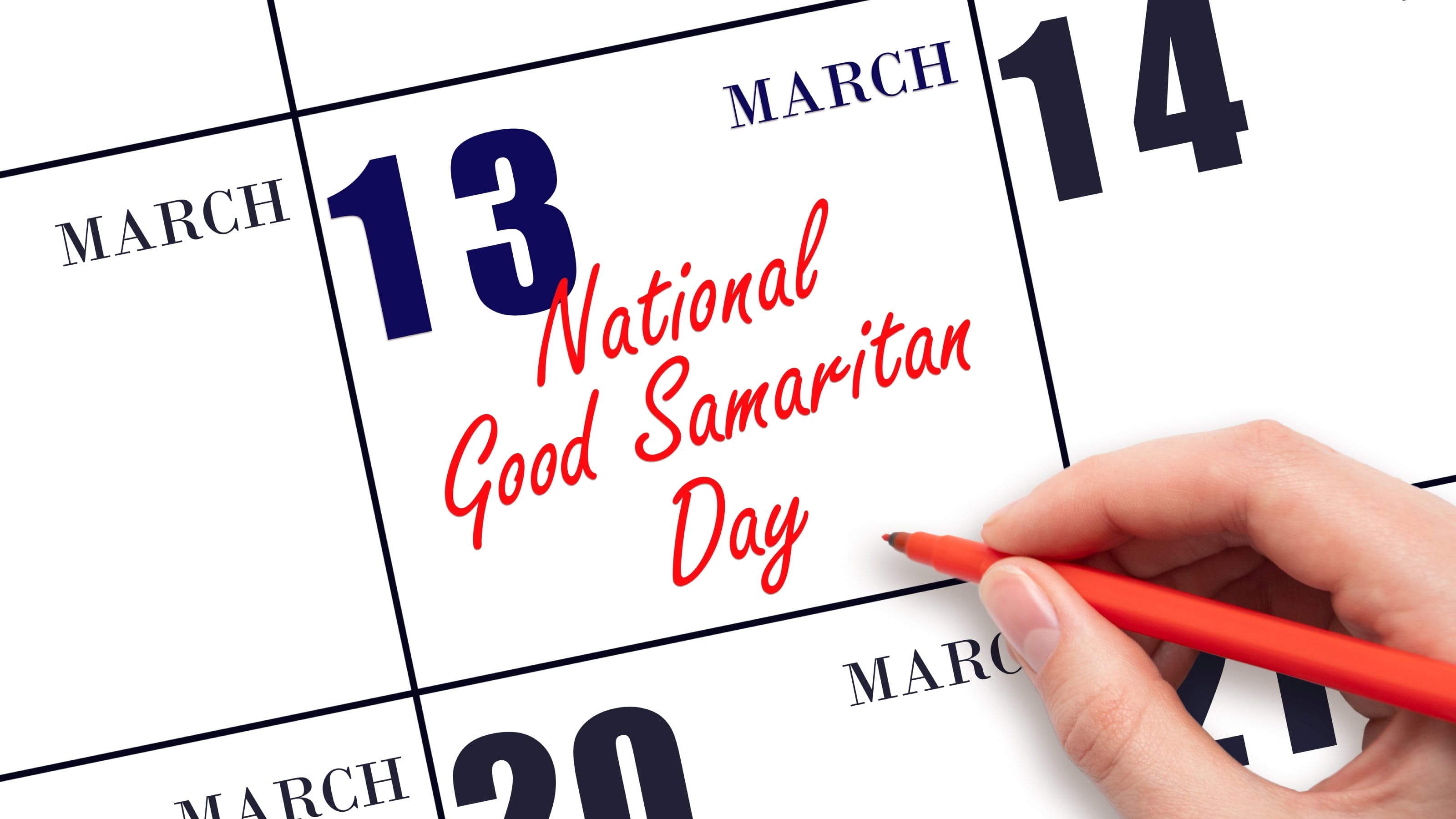 Hand writing text National Good Samartian Day on calendar.