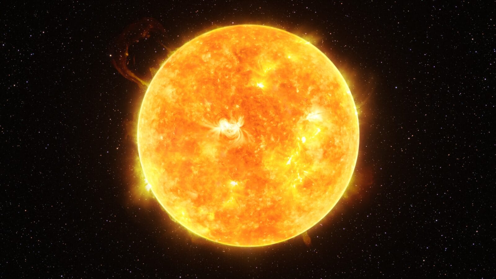 Bright Sun against dark starry sky