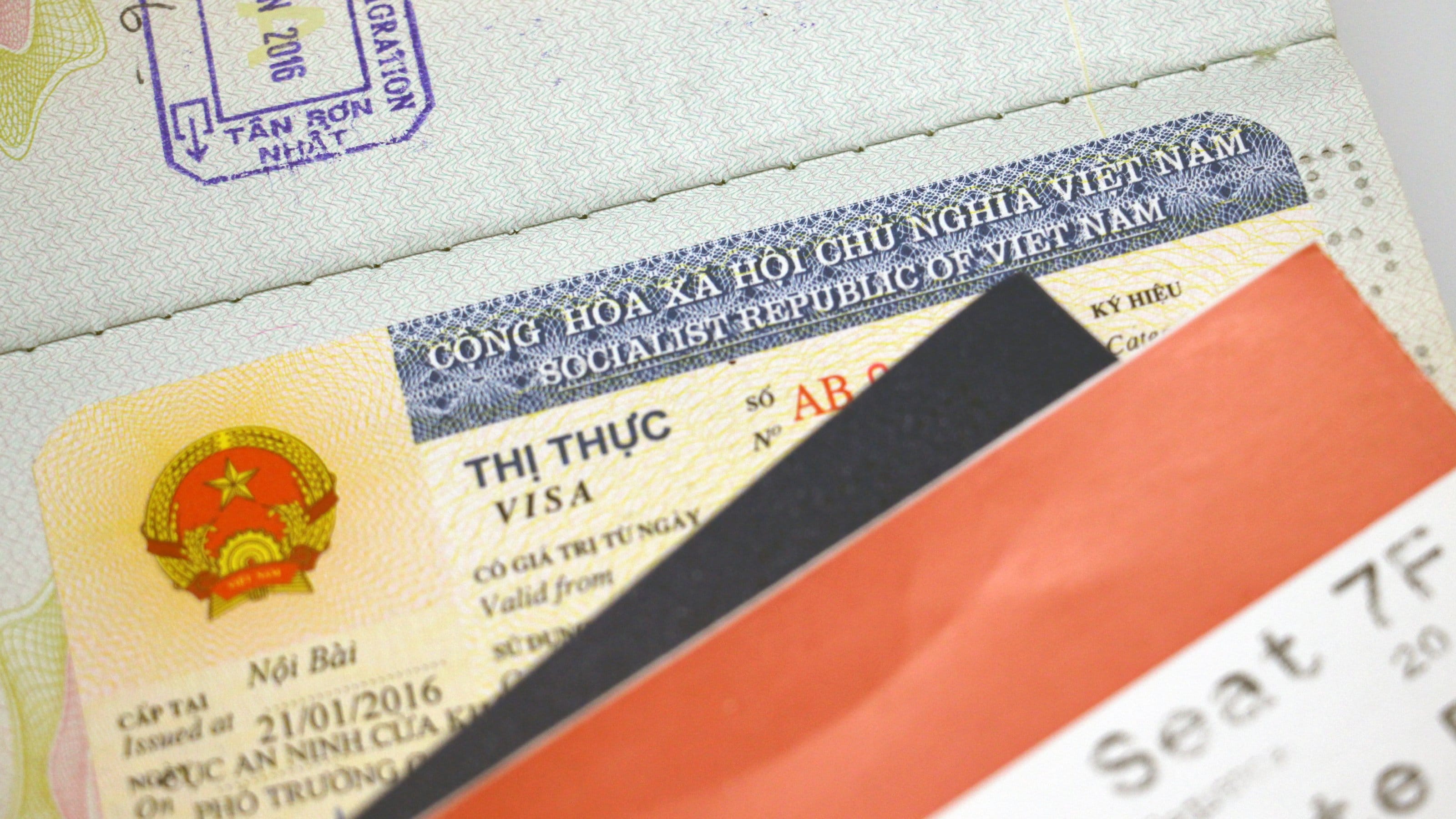 Vietnamese visa sticker in a passport.