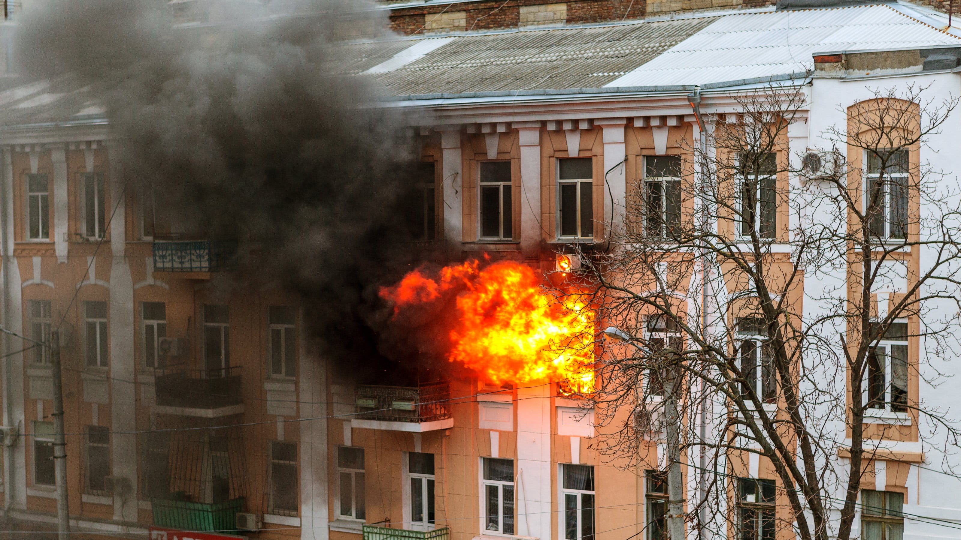 A fire in an apartment building.