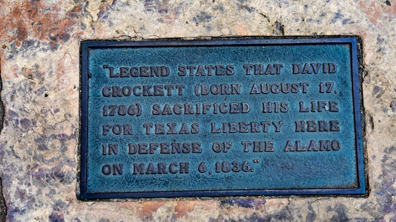 Davy Crockett Death Memorial Alamo Mission San Antonio Texas. Site 1836 battle between Texas patriots, such as Crockett, killed by Mexican army