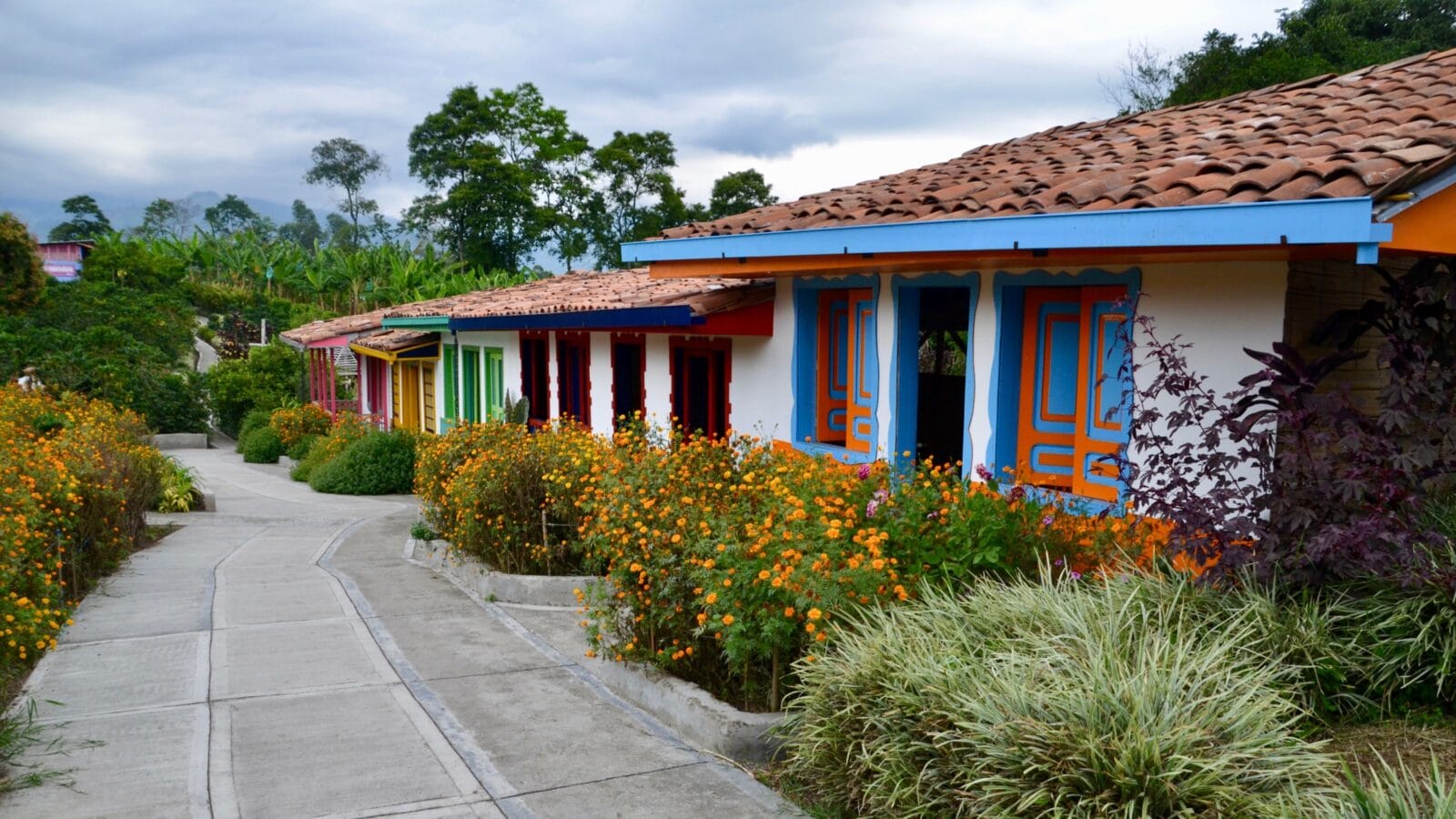 Colorful coffee farm houses in Armenia, Quindio, Colombia