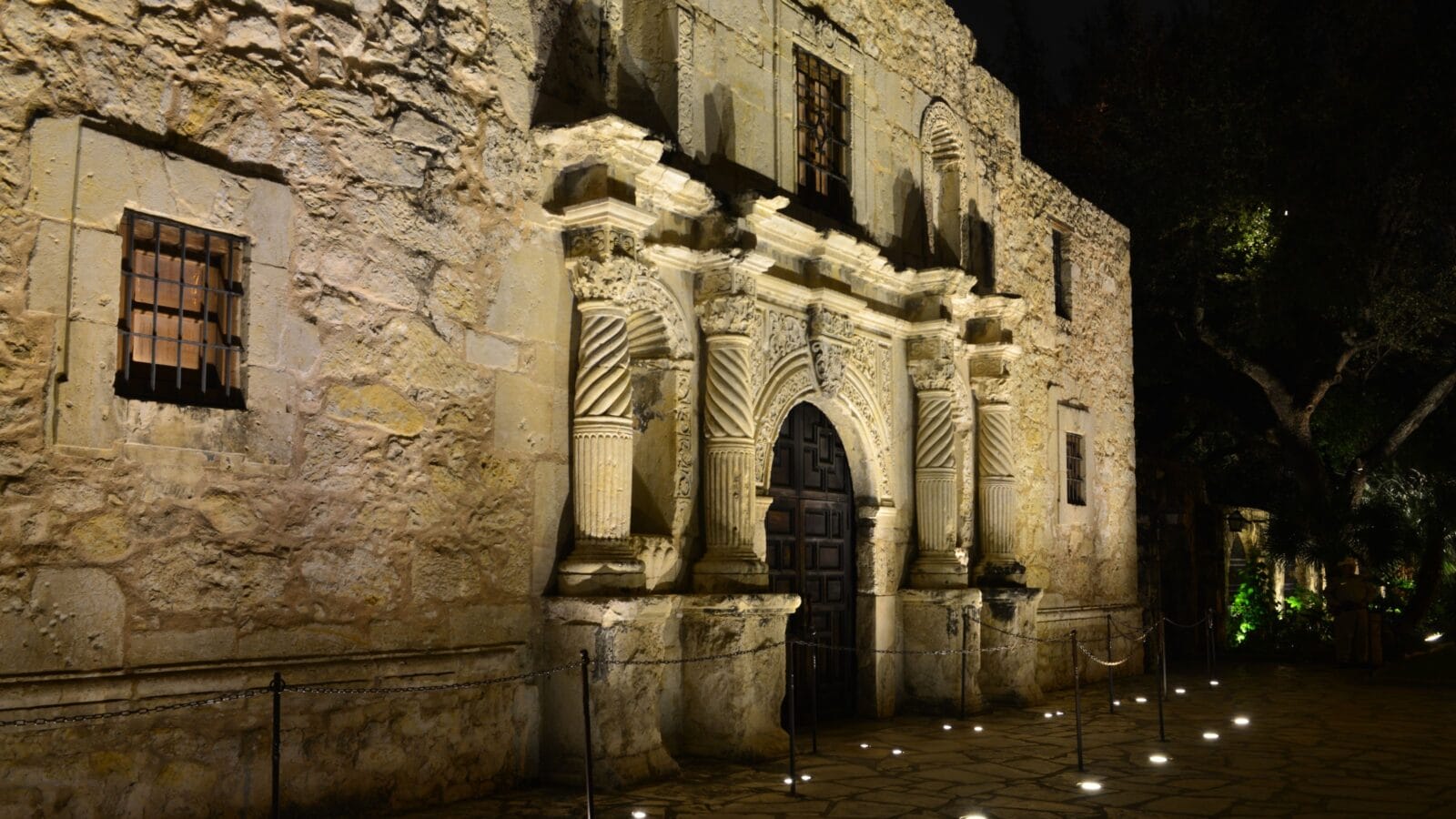 The Alamo at night at around the time the battle was fought very early in the morning just before daylight