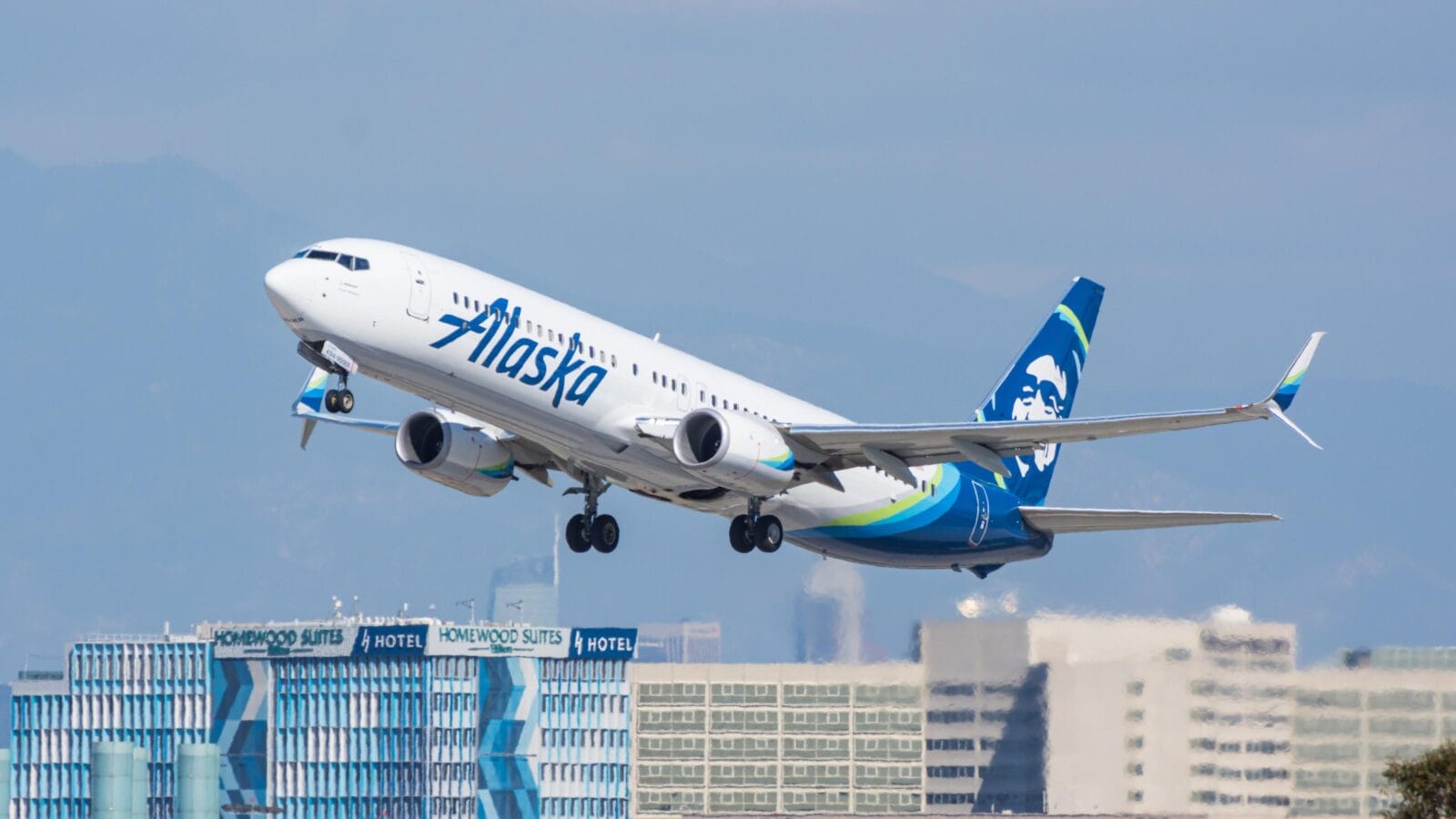 Alaska Airlines Boeing 737 is taking off from Los Angeles International Airport (LAX).
