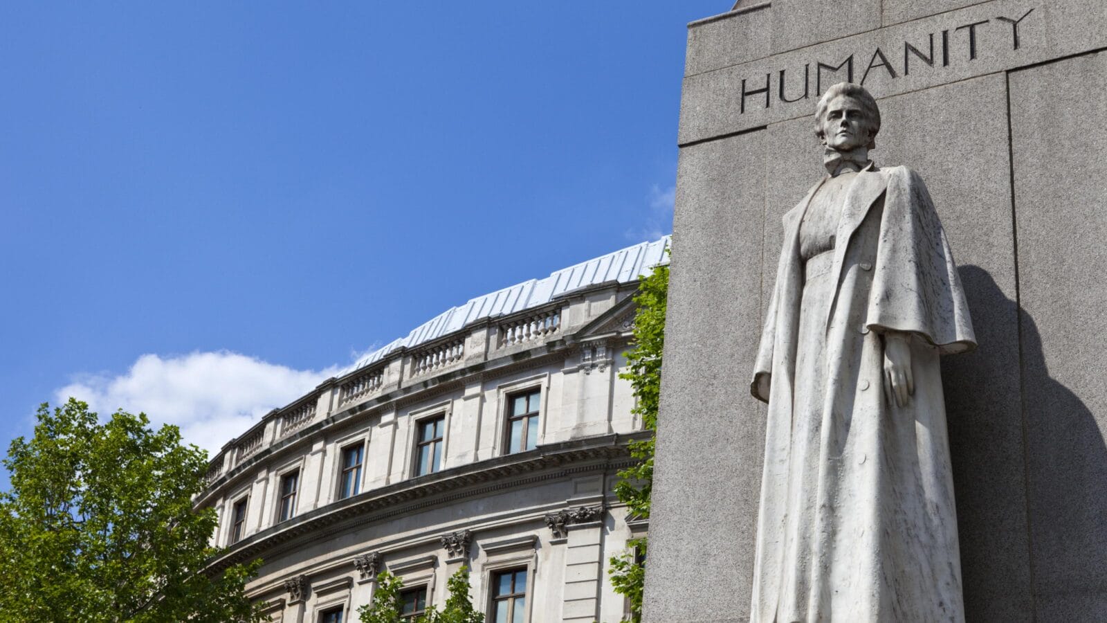 The Memorial dedicated to Edith Cavell, a British Nurse during the Great War, located in central London