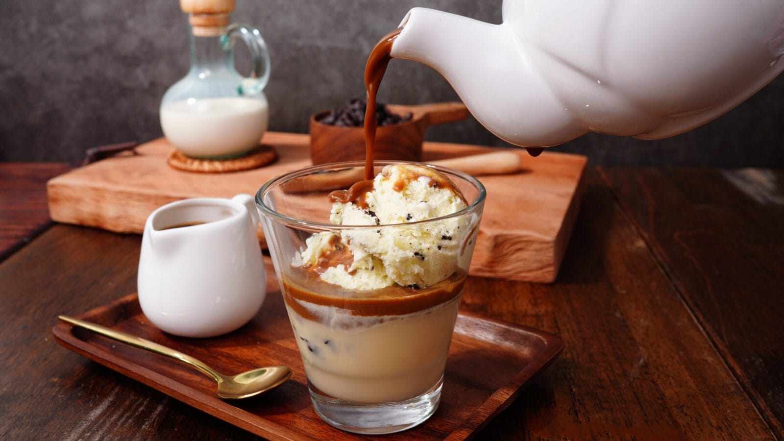 Espresso with Affogato Ice Cream Italian food or drink