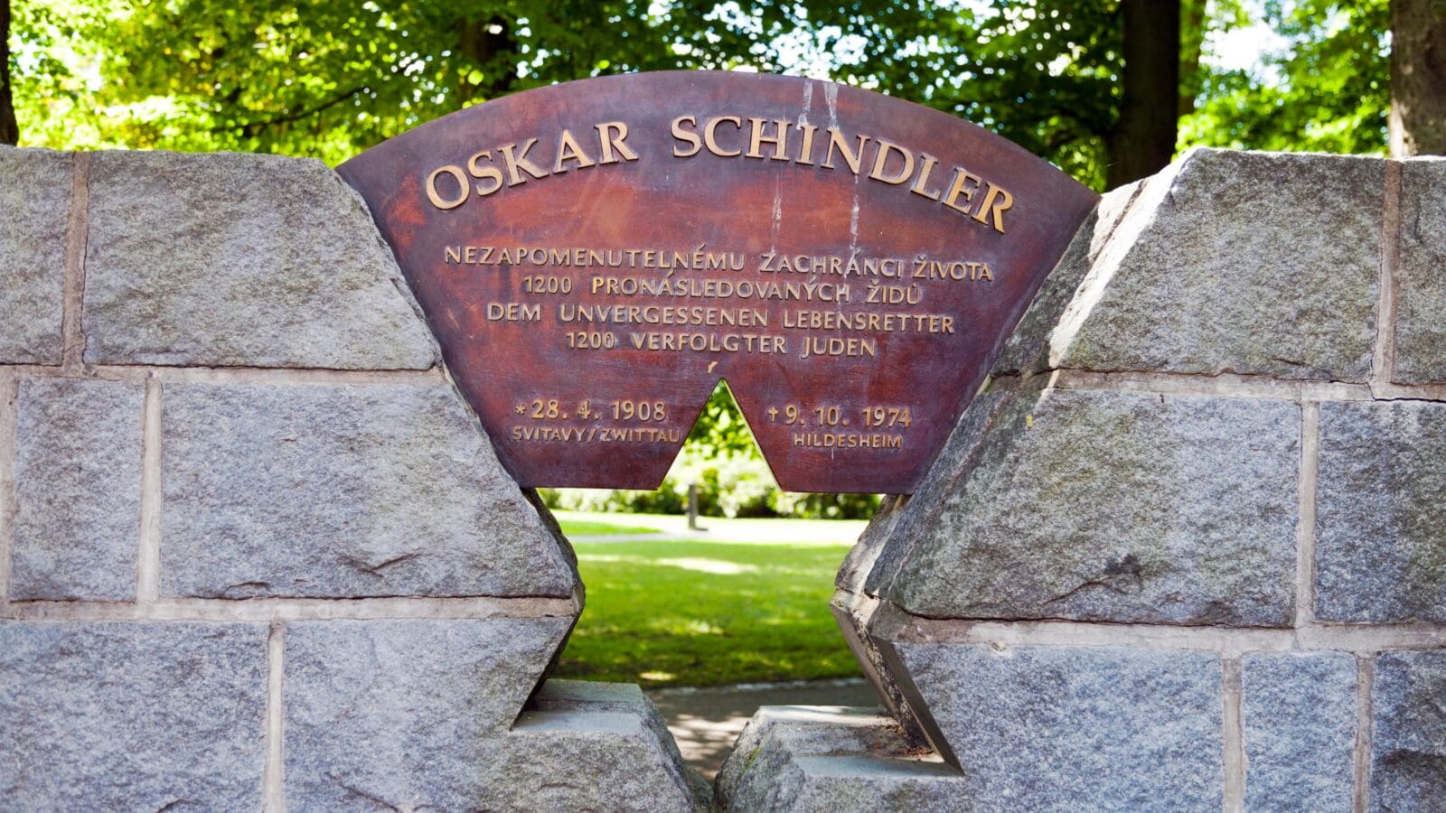 Memorial plaque to Oskar Schindler, town Svitavy, Pardubice region, Czech republic