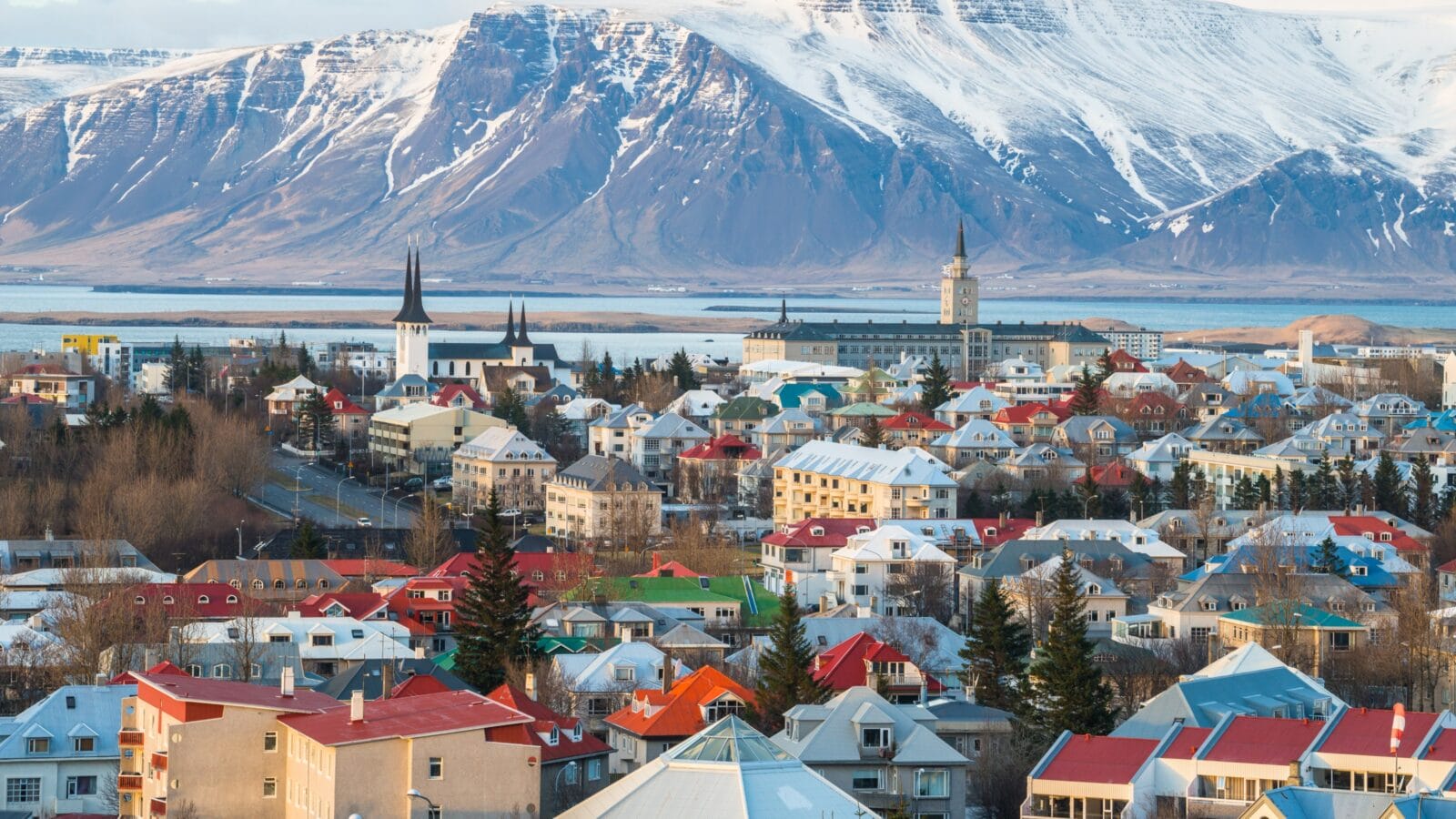 Scenery view of Reykjavik the capital city of Iceland in late winter season.