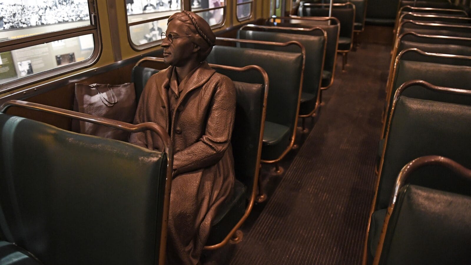 Sculpture of Rosa Parks inside bus at the National Civil Rights Museum and the site of the Assassination of Dr. Martin Luther King Jr.