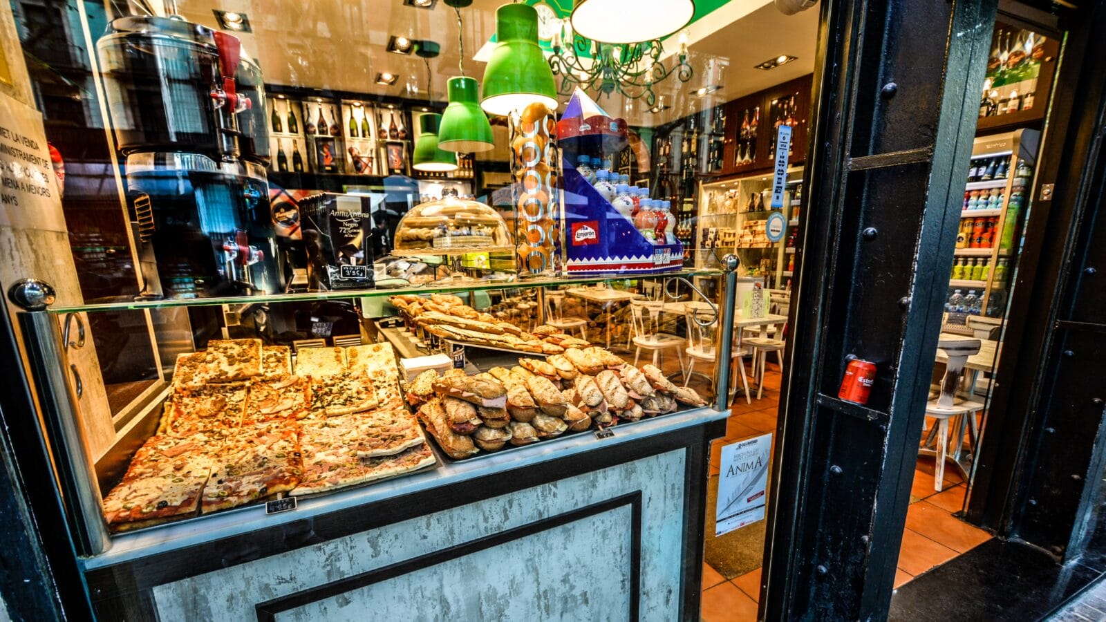 A colorful sandwich shop cafe on the famous La Rambla boulevard