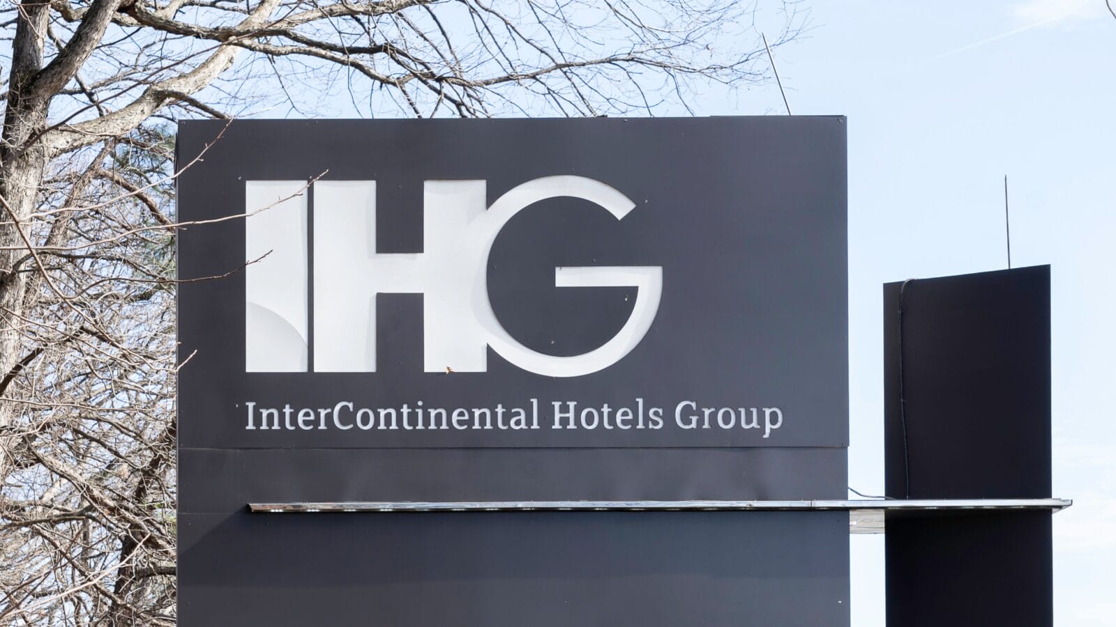 Close up of InterContinental Hotels Group (IHG) sign, Atlanta.