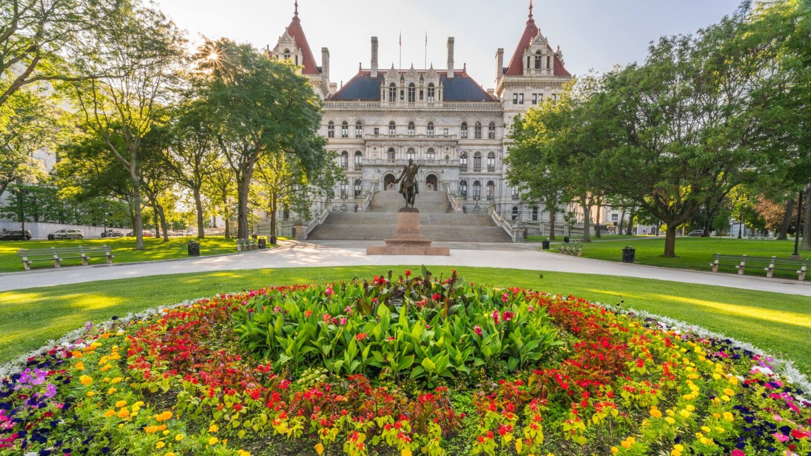 New York State Capitol Building from West Capitol Park in Albany. New York