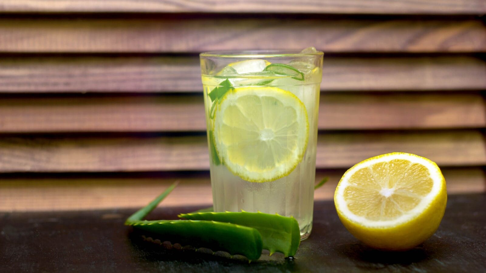 Homemade detox drink with lemon and aloe