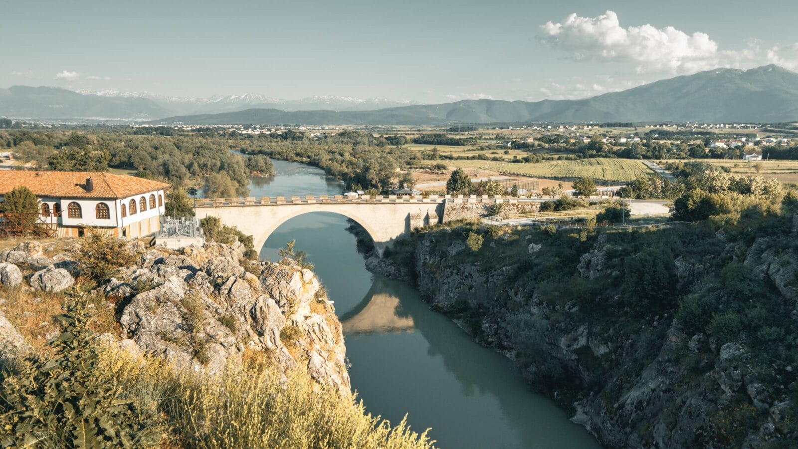 The ancient holy bridge in Gjakova, Kosovo in the evening hours