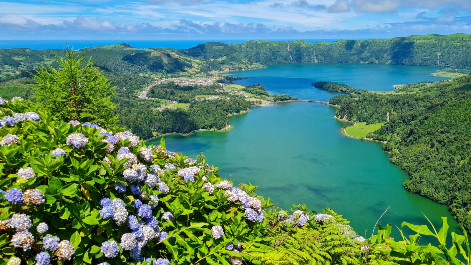 View of Lagoa das Sete Cidades from Viewpoint Vista do Rei, Sao Miguel, Azores, Portugal