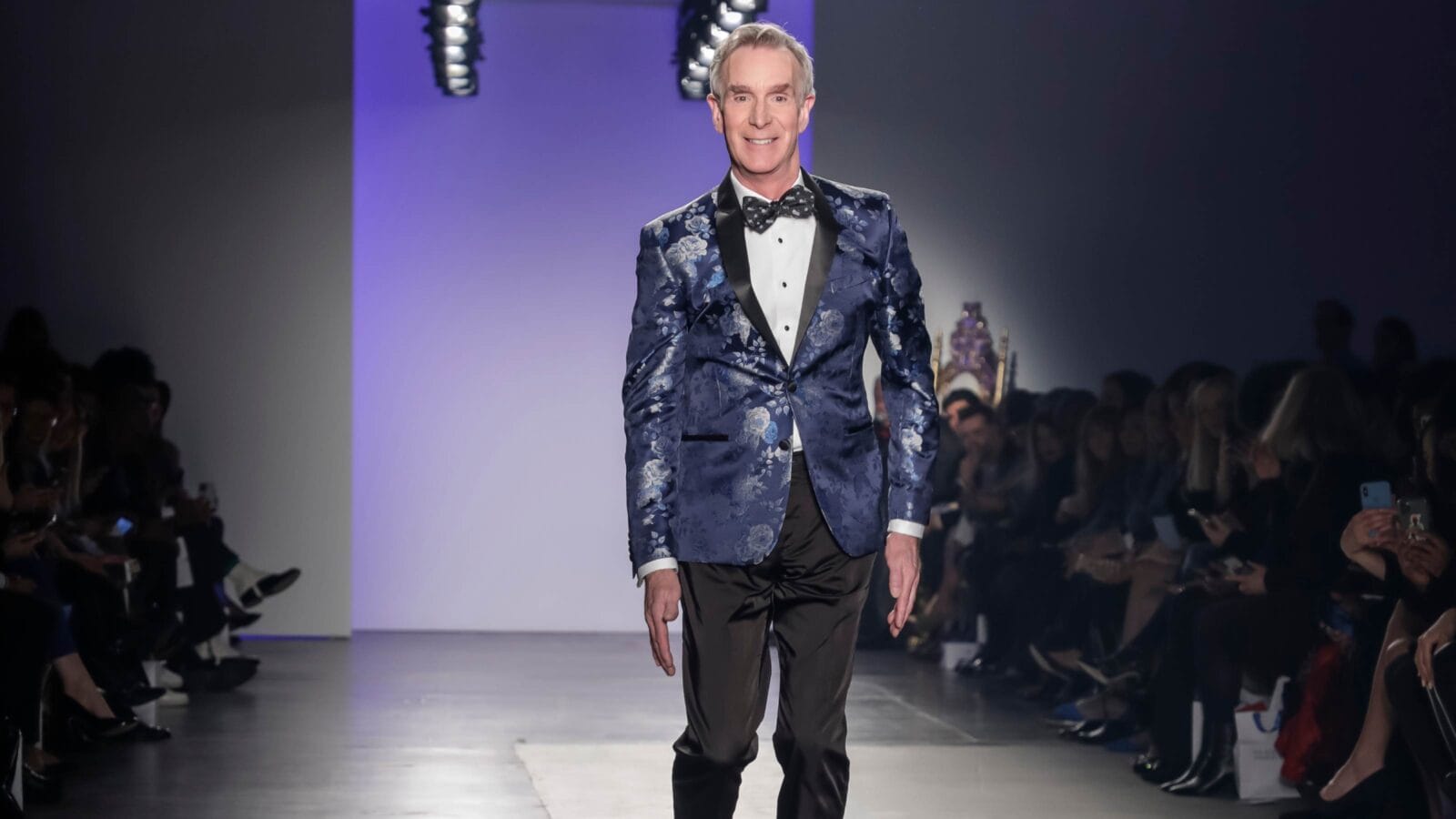 Bill Nye walks Blue Jacket runway in support of mens health and prostate cancer awareness at Pier 59 Studios , Manhattan