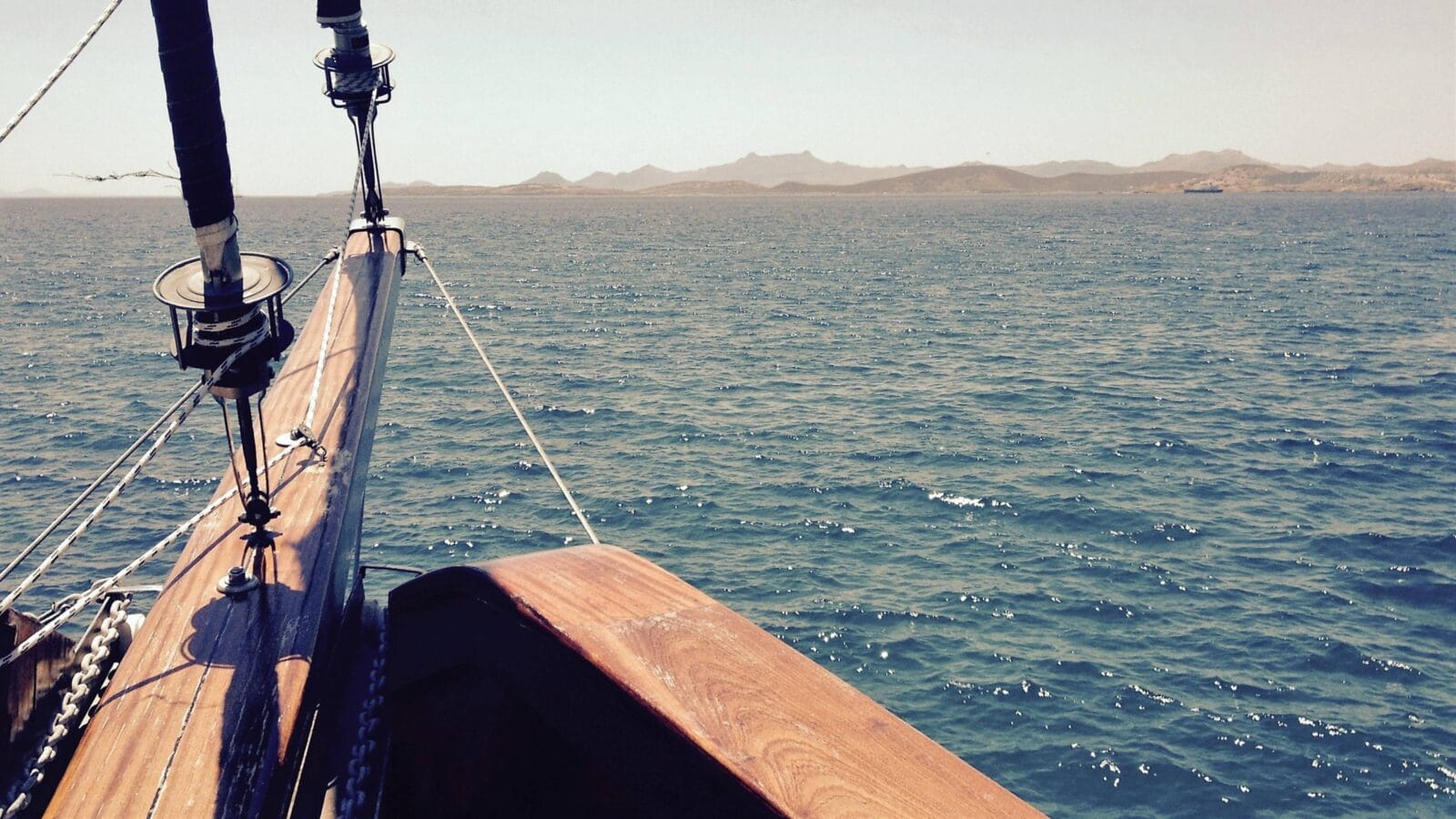 Sailing brigantine, front view