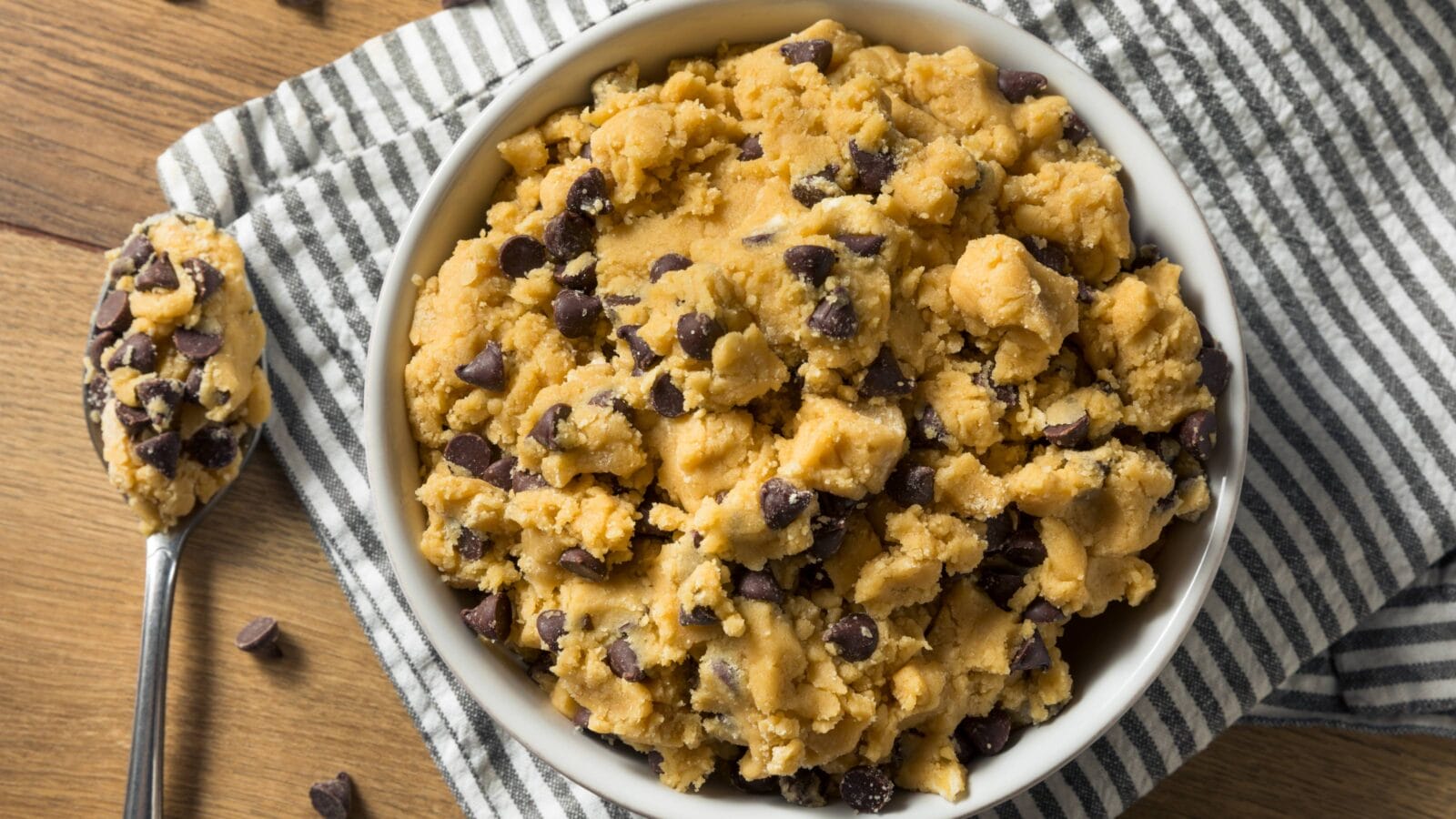 Raw Homemade Chocolate Chip Cookie Dough in a Bowl