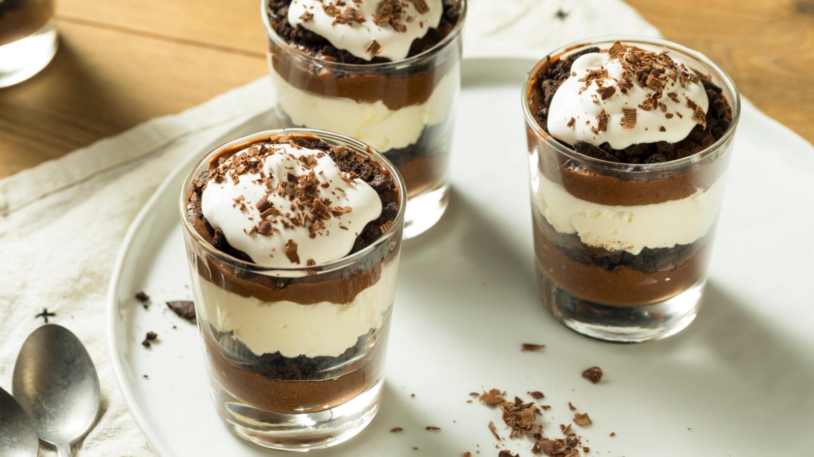 Sweet Homemade Chocolate Parfait Dessert with Whipped Cream