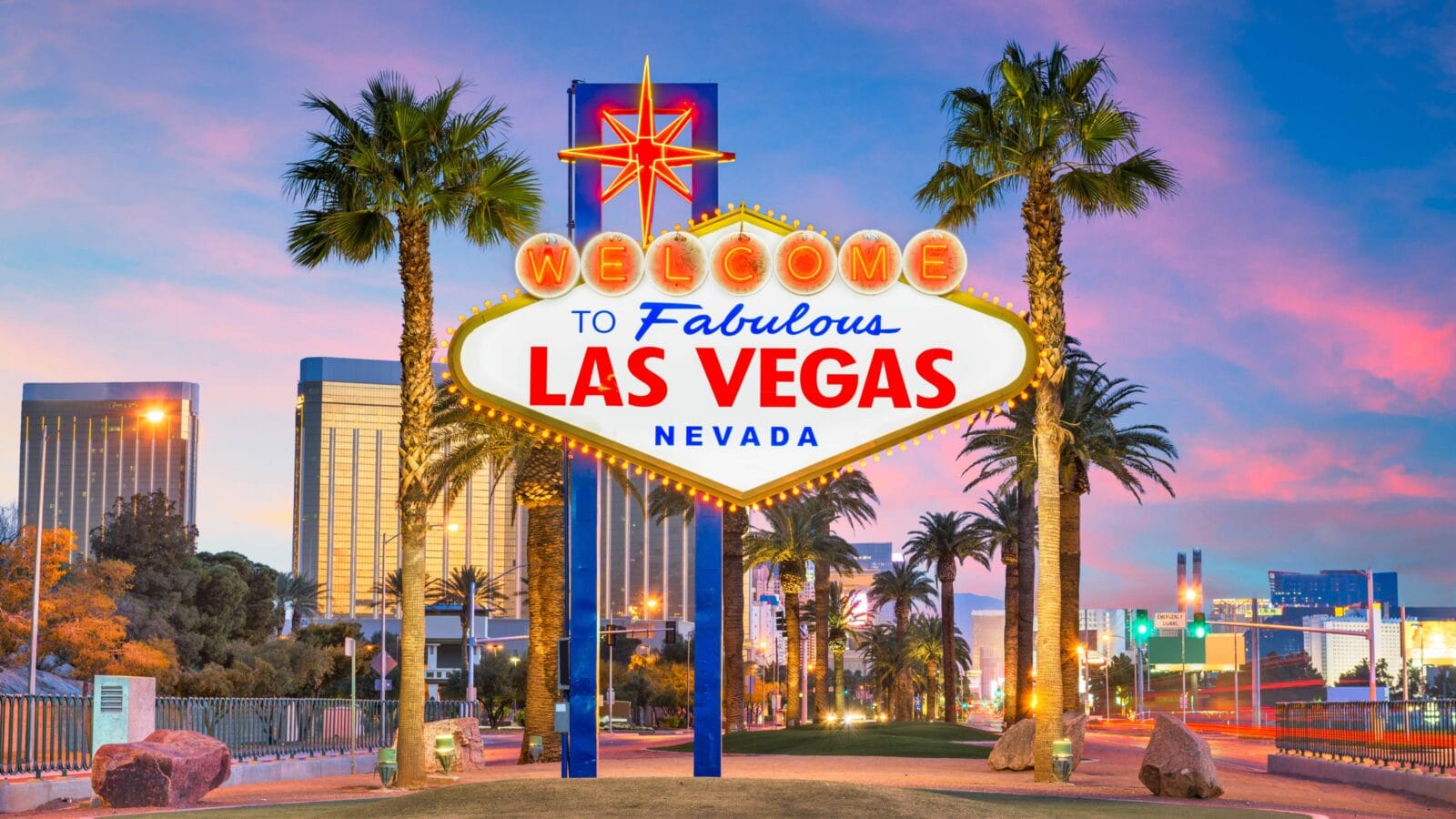 Las Vegas, Nevada, USA at the Welcome to Las Vegas Sign at dusk.