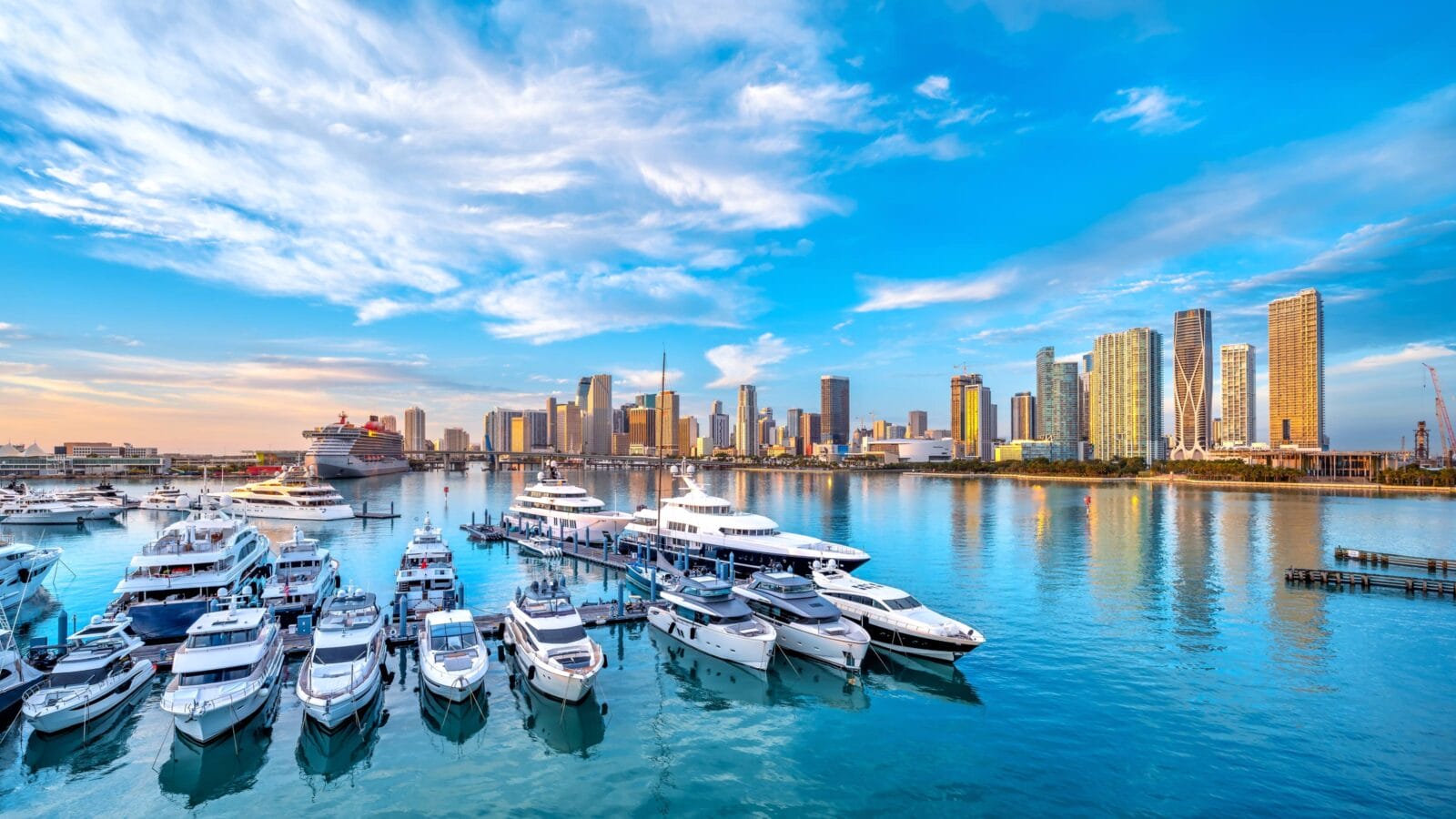 The skyline of miami during sunrise, florida