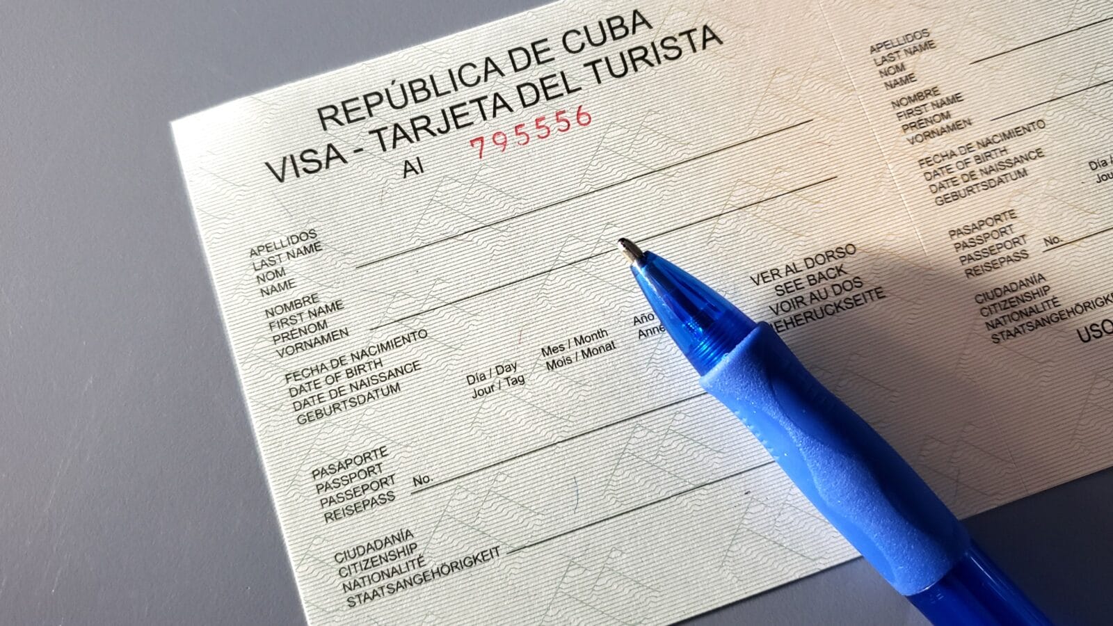 Cuba Visa card application form.